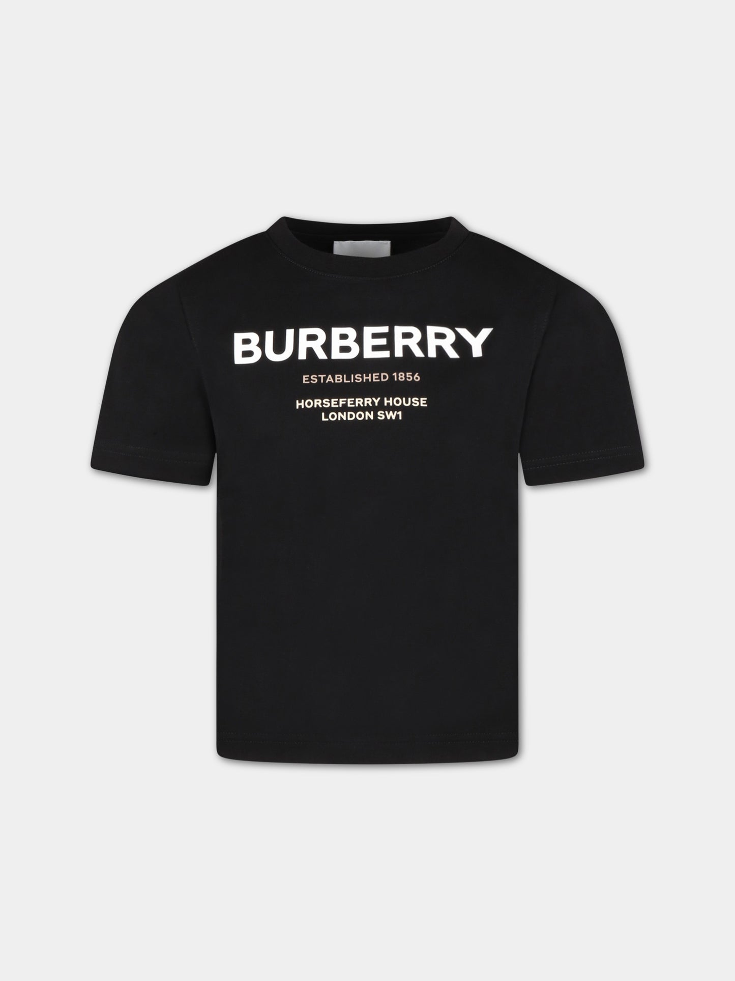 T-shirt nera per bambino con logo bianco,Burberry Kids,8064569