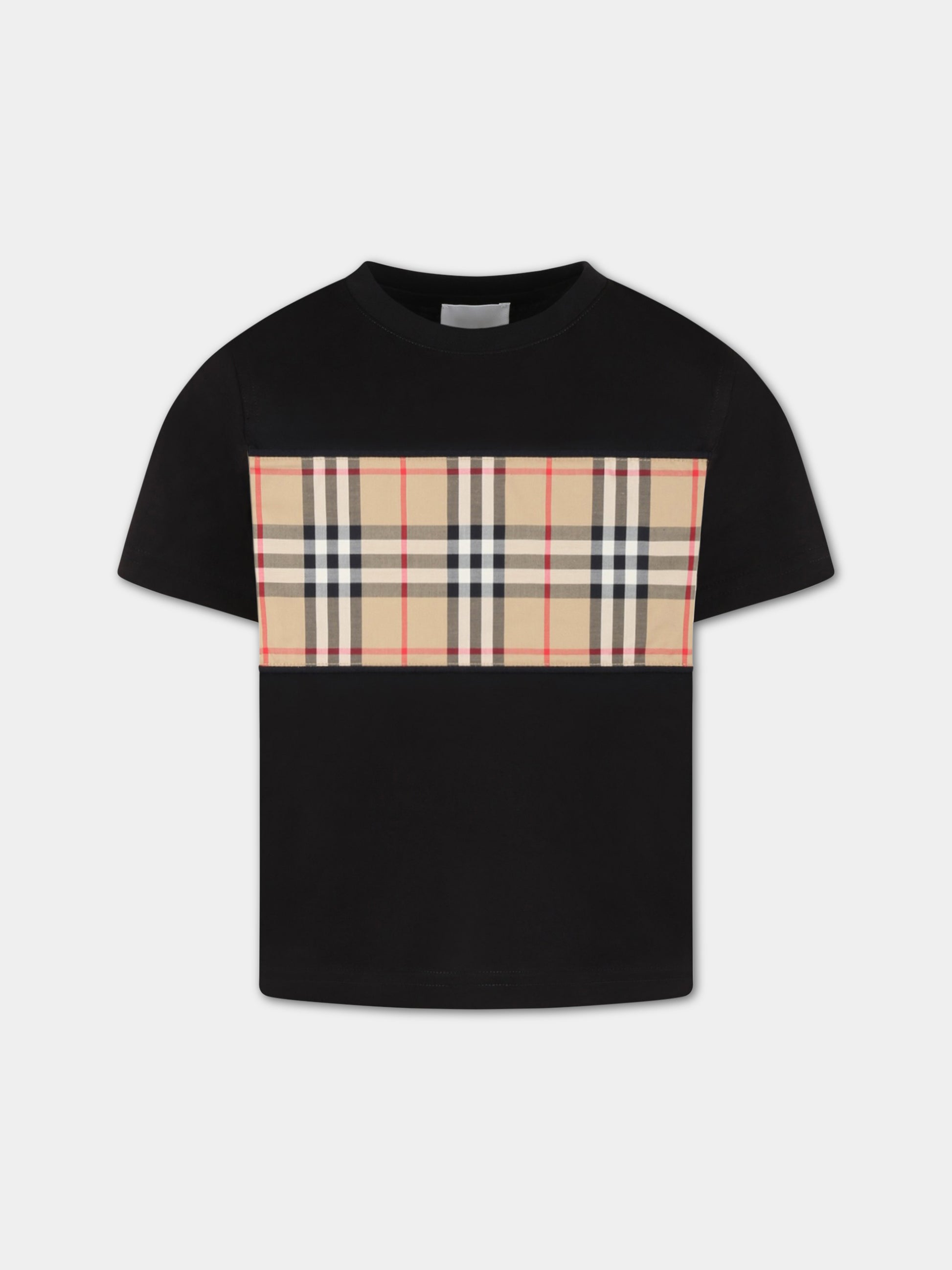 T-shirt nera per bambini con check vintage,Burberry Kids,8064784