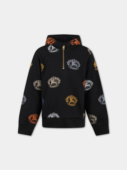 Felpa nera per bambino con cavaliere equestre,Burberry Kids,8063432