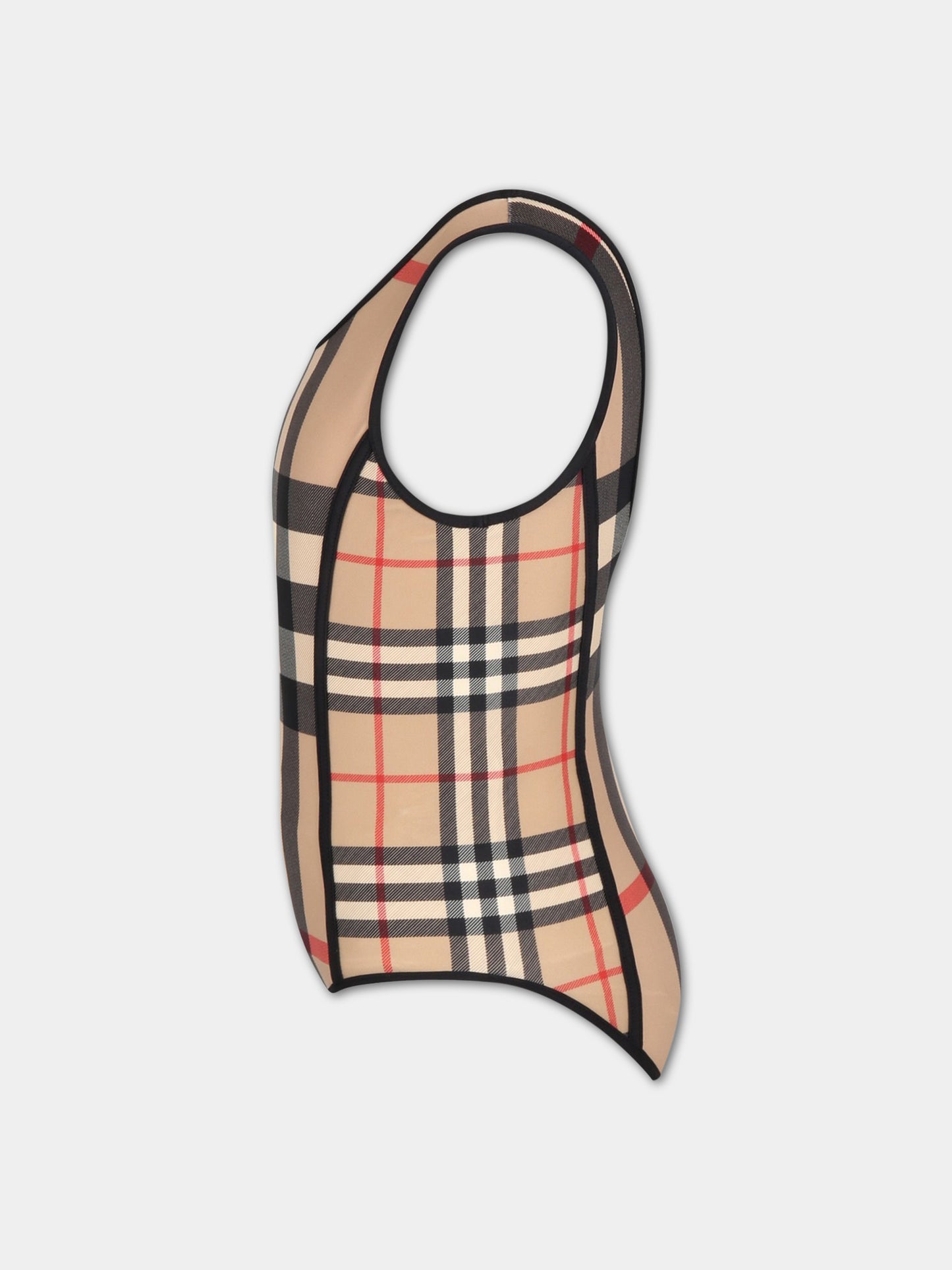 Costume beige da bagno per bambina con check vintage,Burberry Kids,8061849