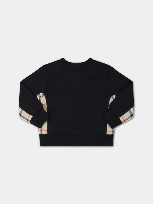 Felpa nera per neonato con check vintage,Burberry Kids,8062430