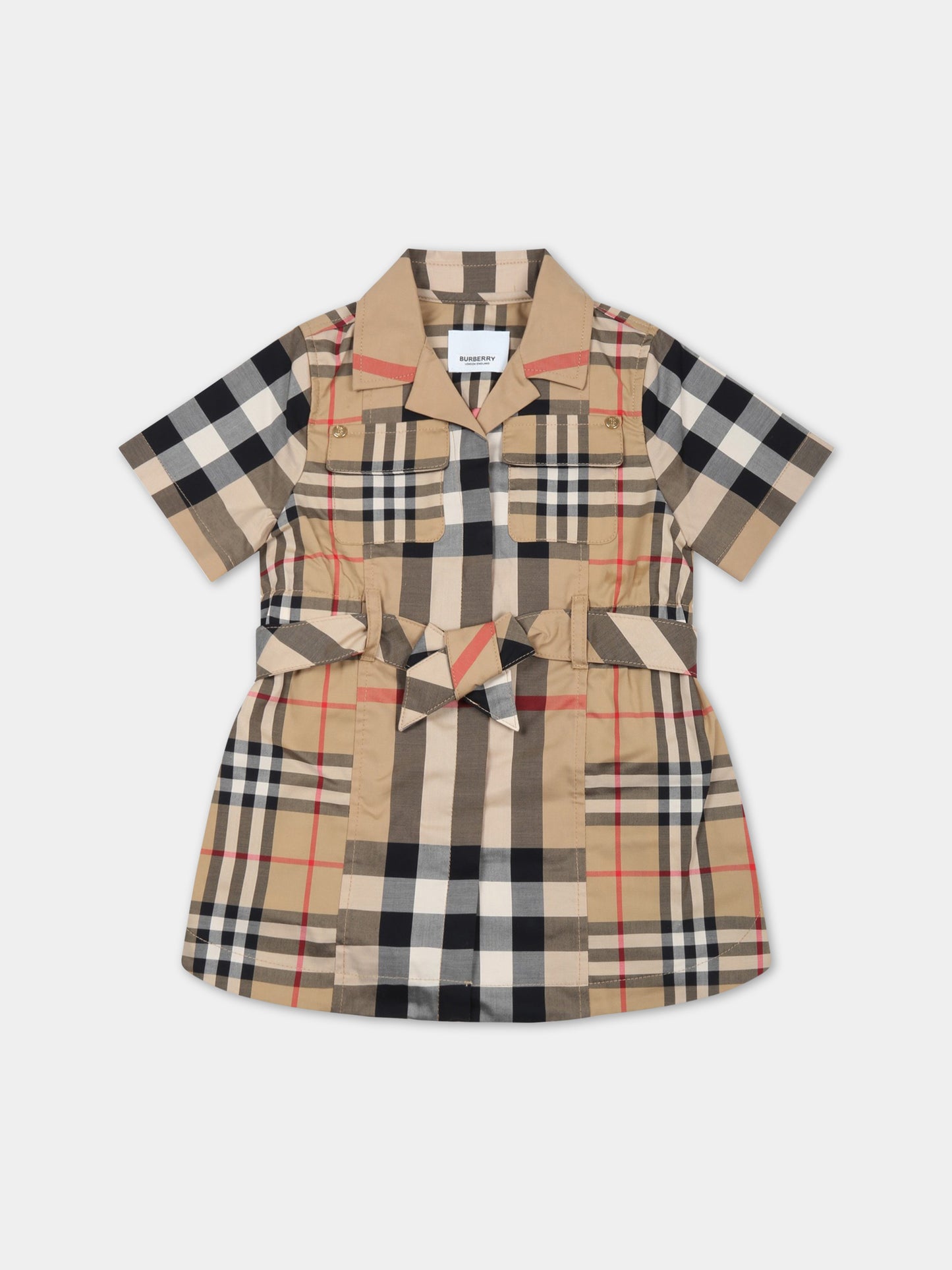 Vestito beige per neonata con iconico check vintage,Burberry Kids,8061952