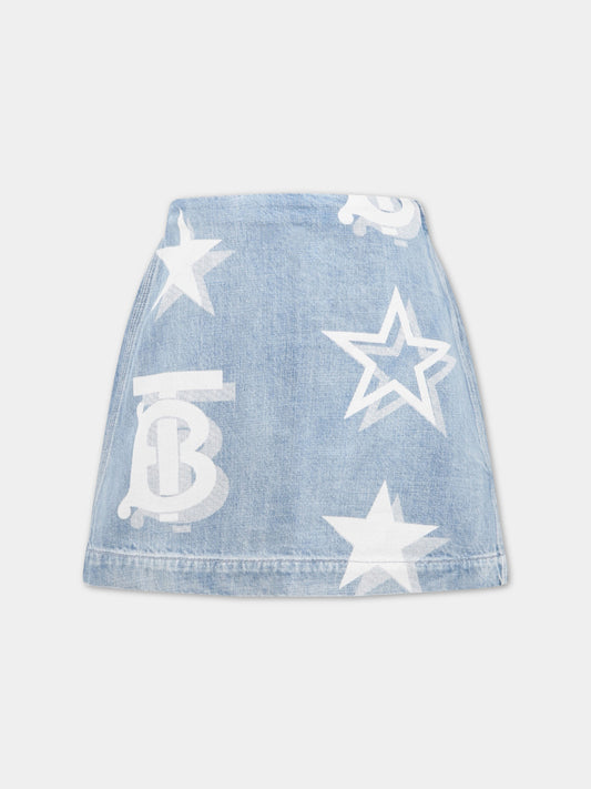 Gonna celeste per bambina con monogramma TB,Burberry Kids,8061233