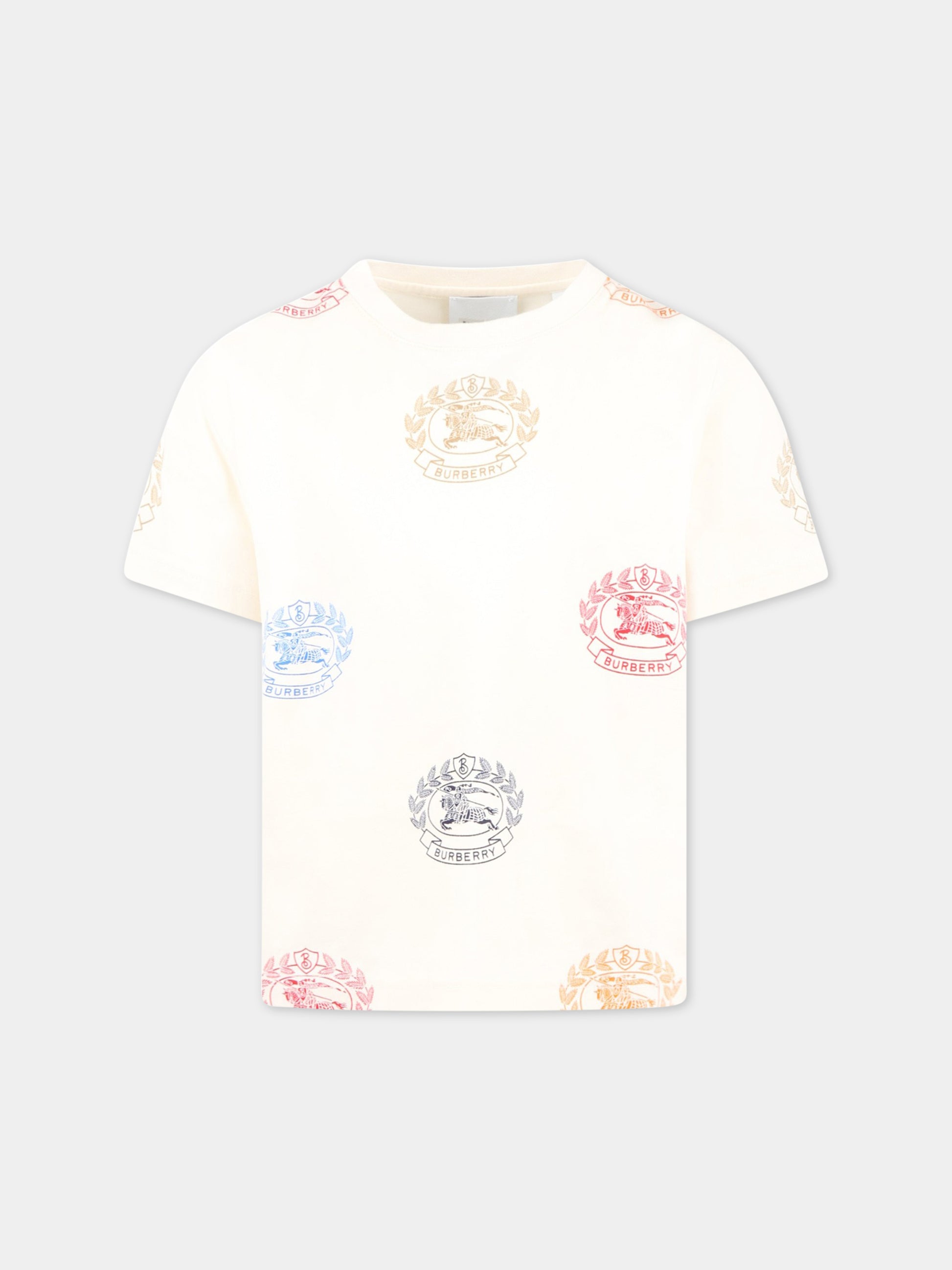 T-shirt beige per bambino con stemma,Burberry Kids,8064525