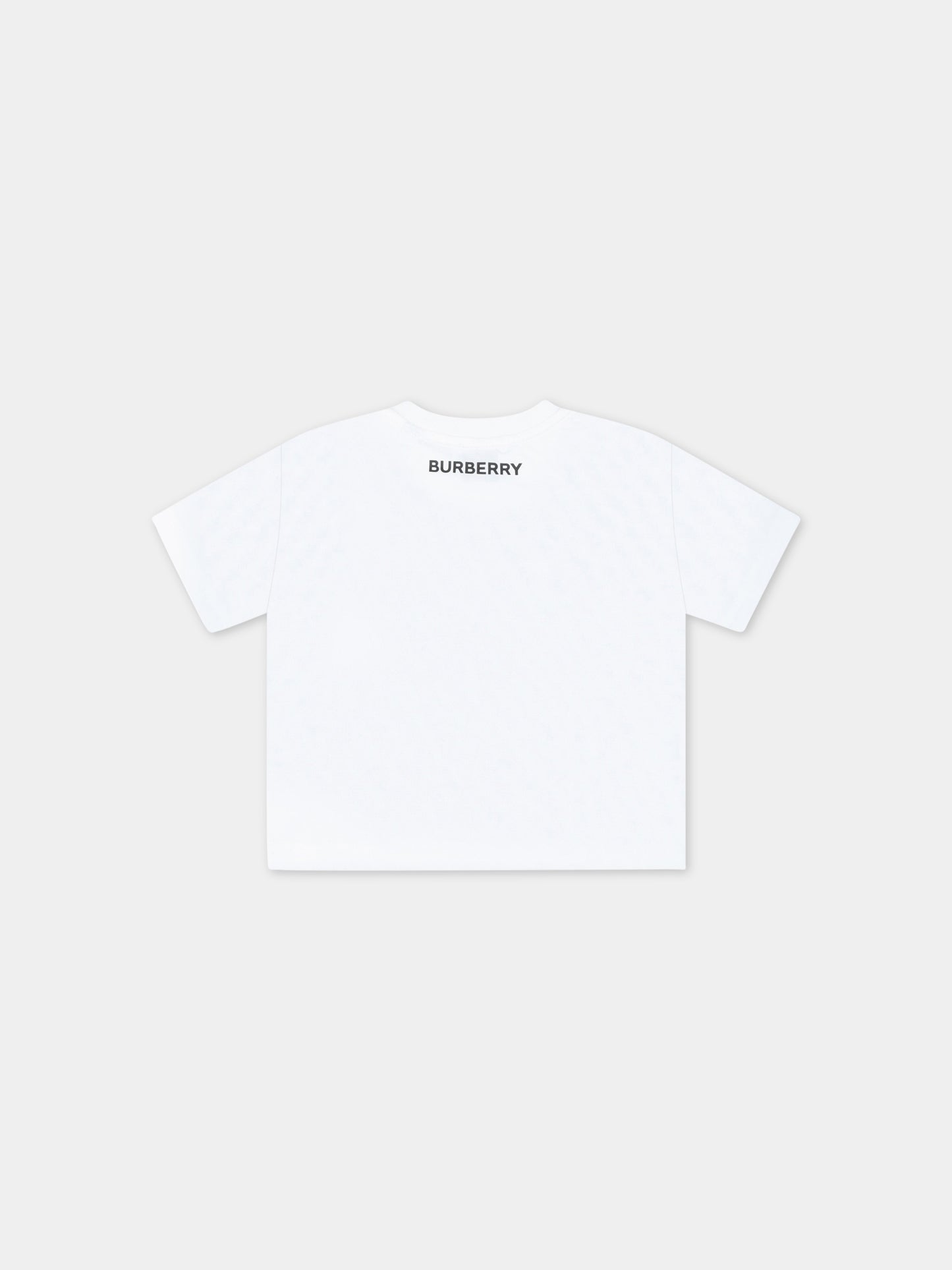 T-shirt bianca per neonati con check vintage e logo nero,Burberry Kids,8064810