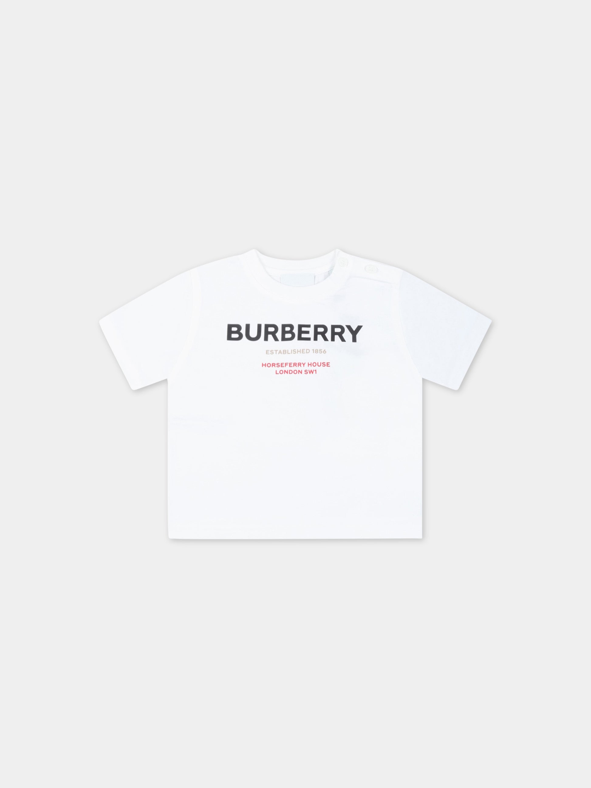 T-shirt bianca per neonato con logo nero,Burberry Kids,8064575