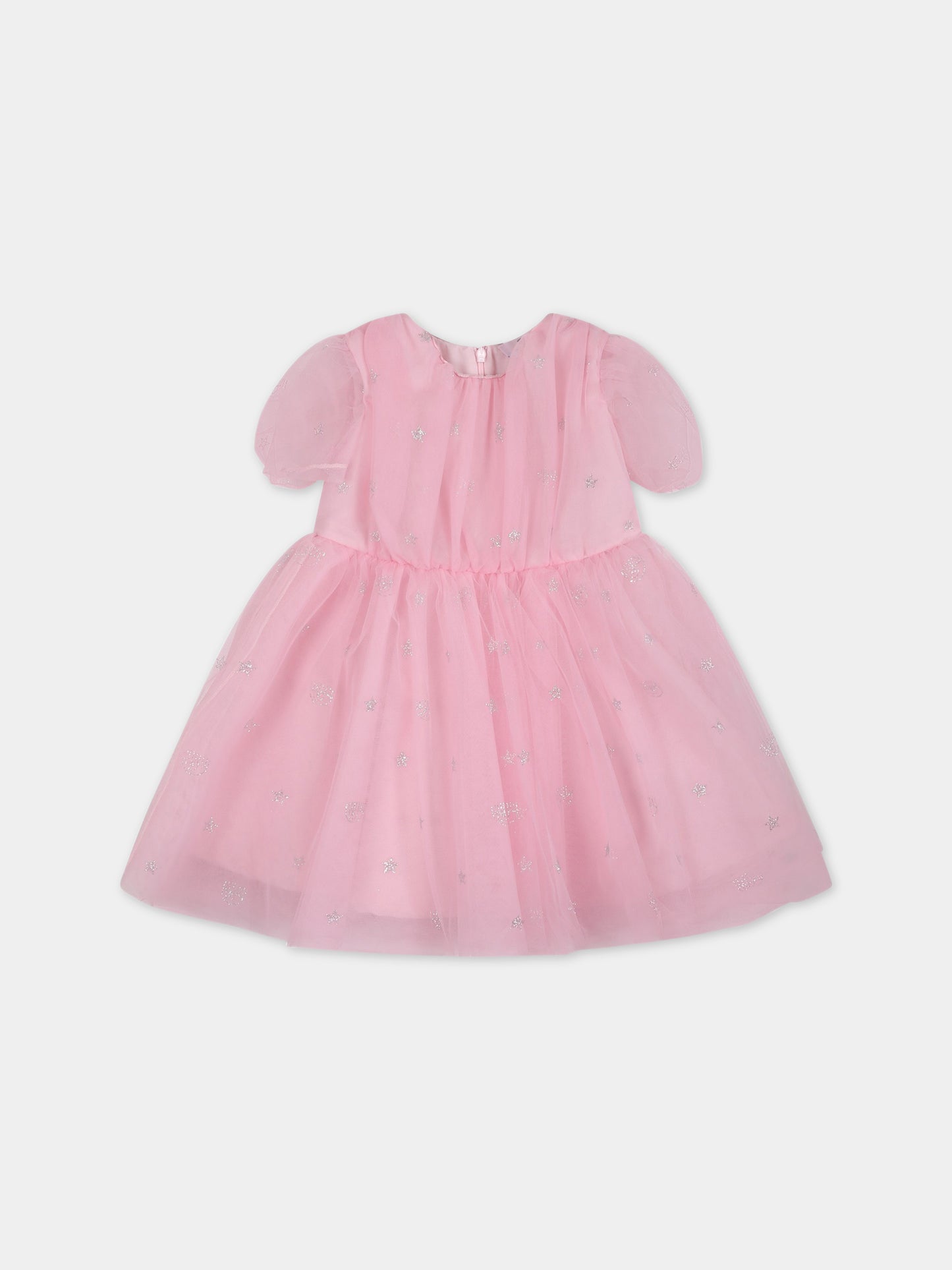 Vestito rosa per neonata con iconici eyes flirting e stelle,Chiara Ferragni Collection,53A904 1906 9075