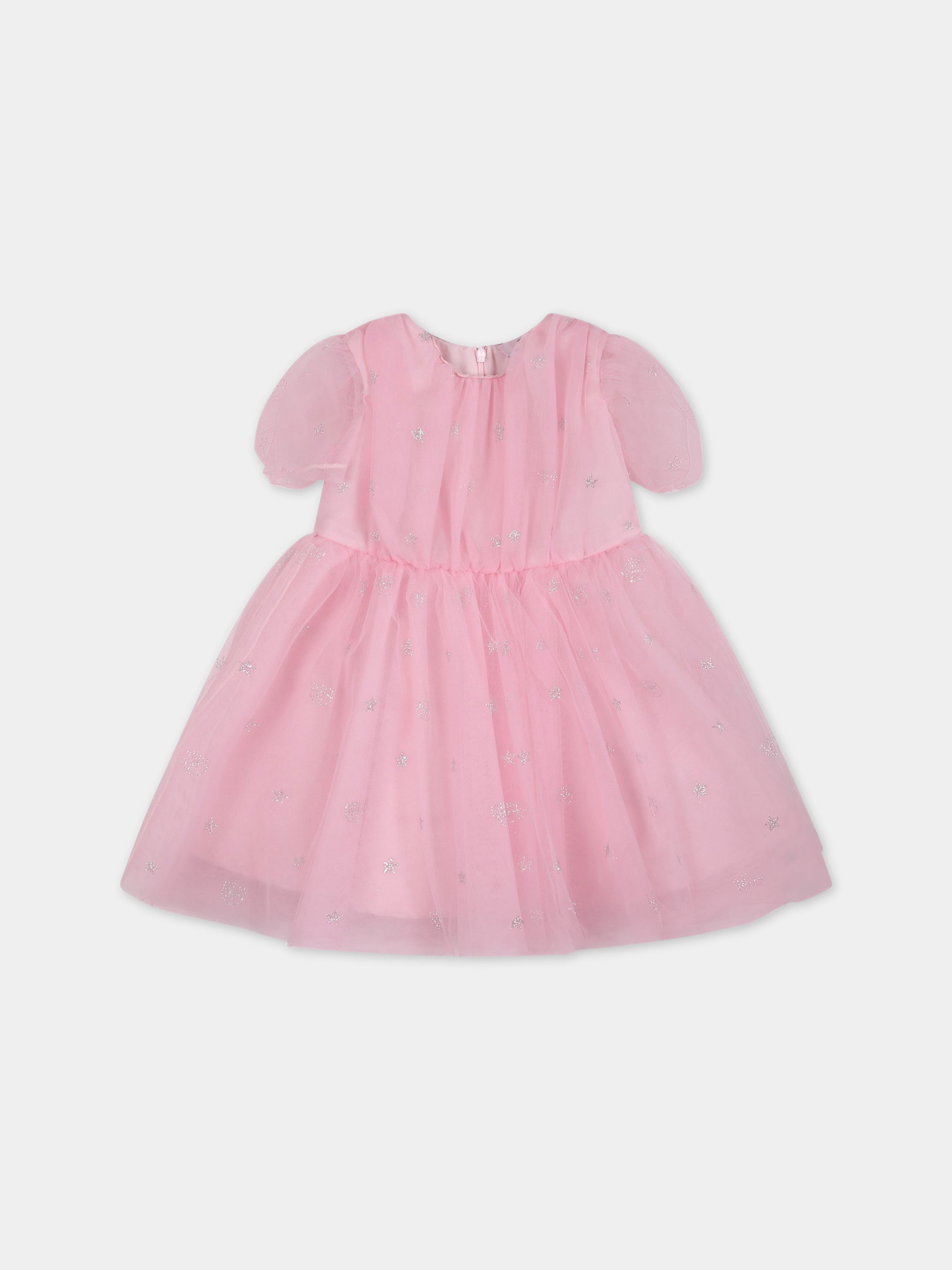 Vestito rosa per neonata con iconici eyes flirting e stelle,Chiara Ferragni Collection,53A904 1906 9075