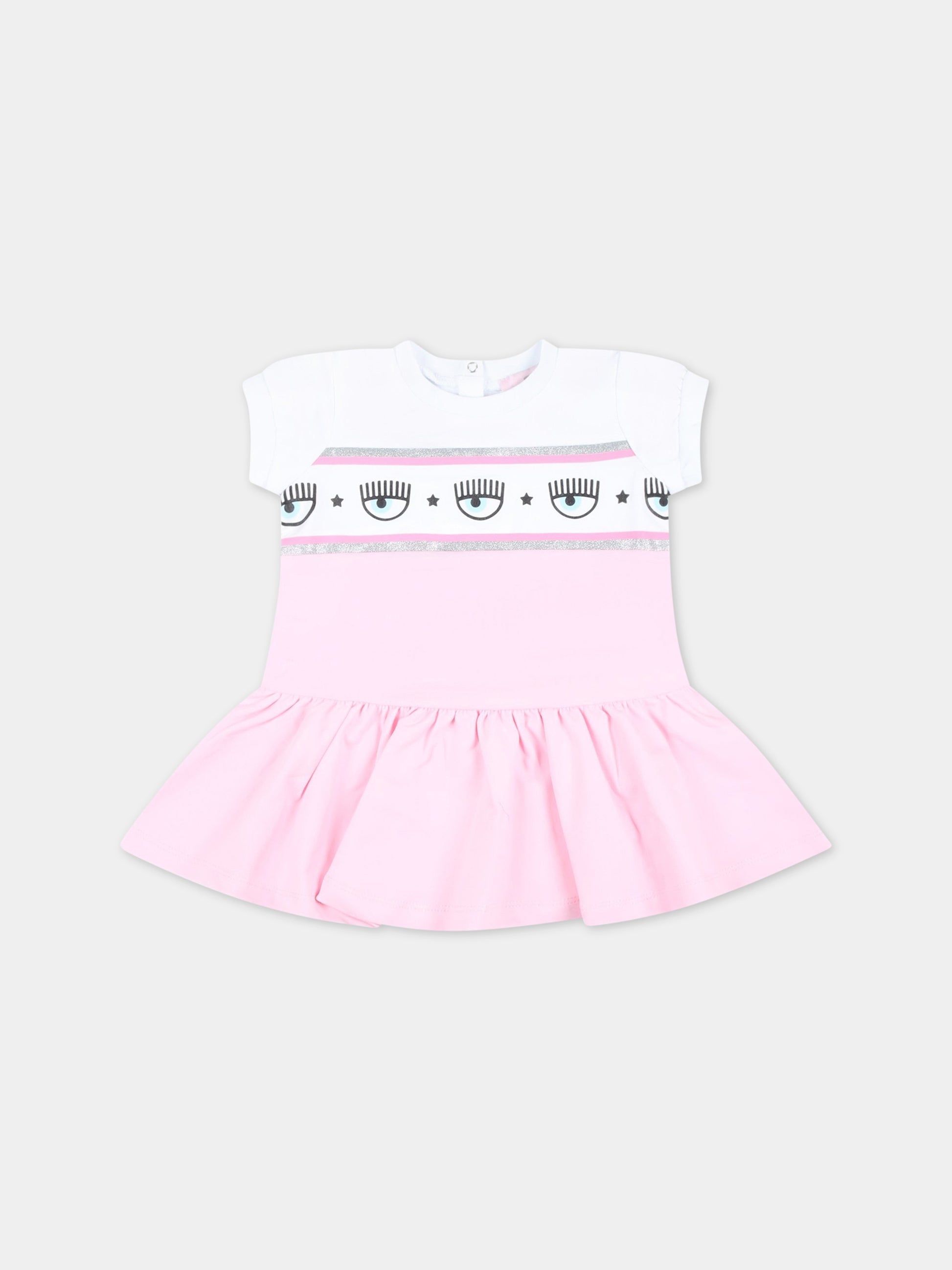 Vestito rosa e bianco per neonata con iconico occhiolino,Chiara Ferragni Collection,53A900 1040 0090