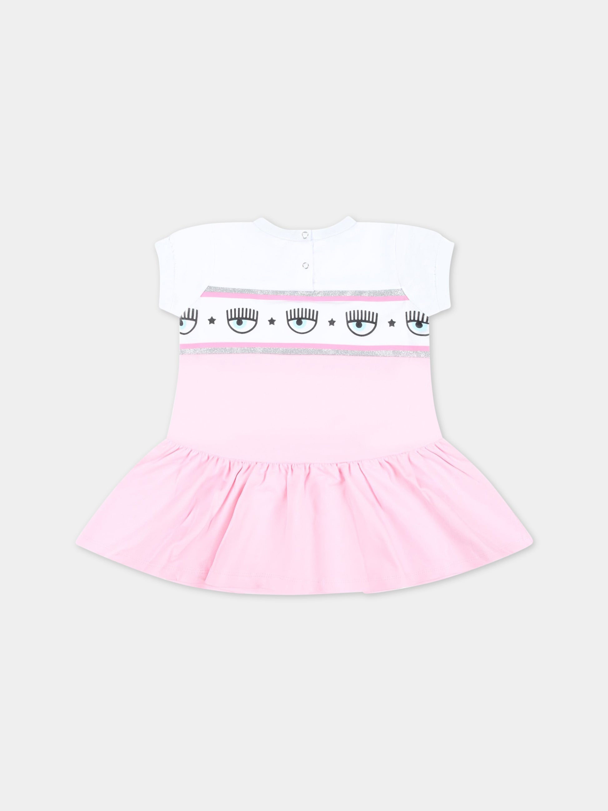Vestito rosa e bianco per neonata con iconico occhiolino,Chiara Ferragni Collection,53A900 1040 0090
