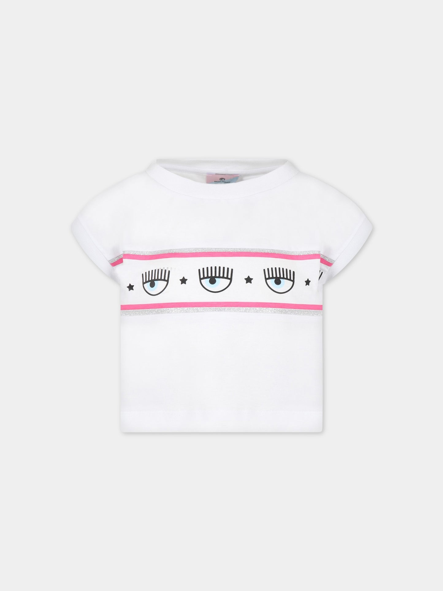 T-shirt bianca per bambina con iconici occhilini,Chiara Ferragni Collection,51A602 1205 0099