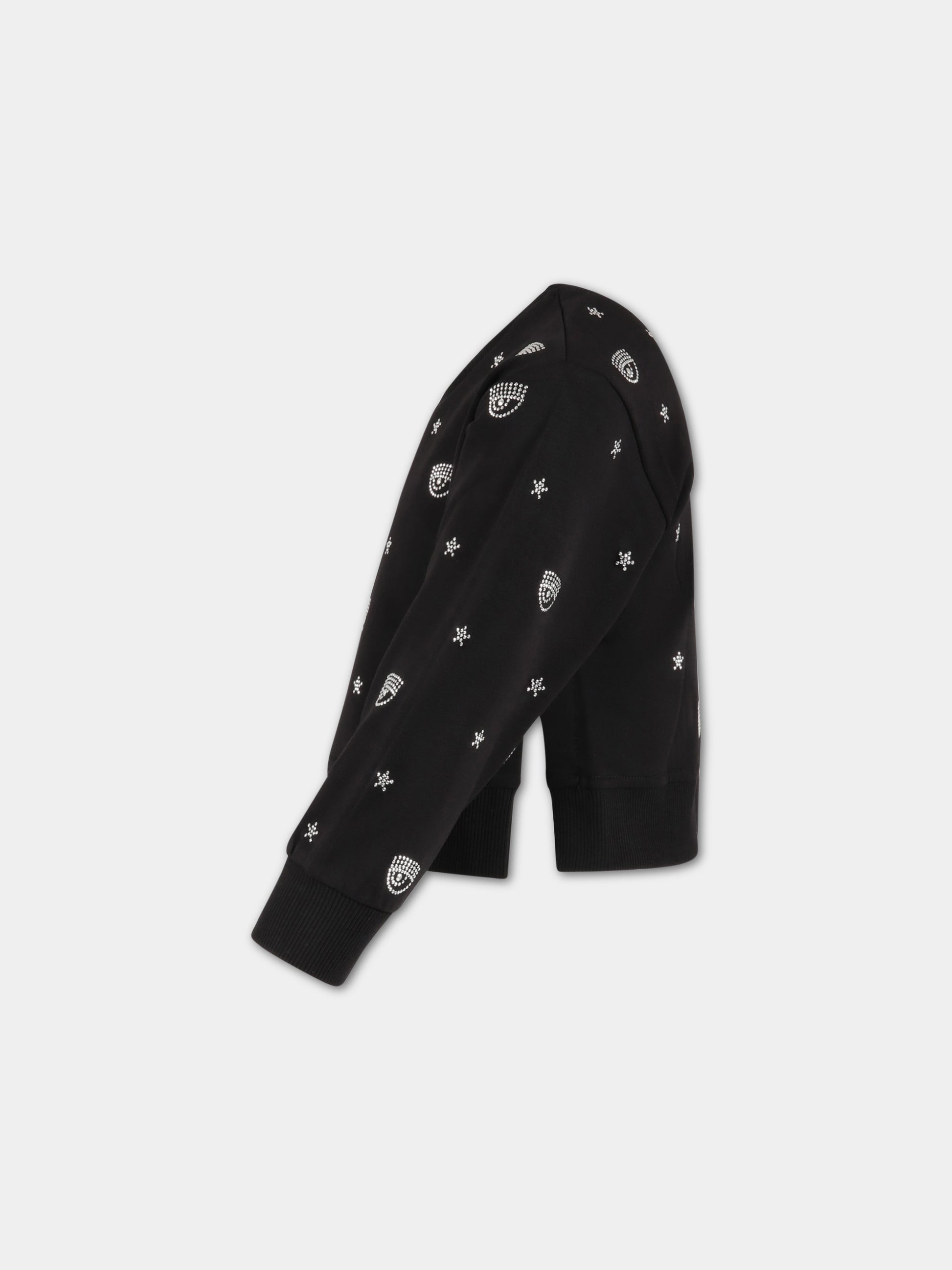 Felpa nera per bambina con occhiolini in strass,Chiara Ferragni Collection,59A606 1005 0050