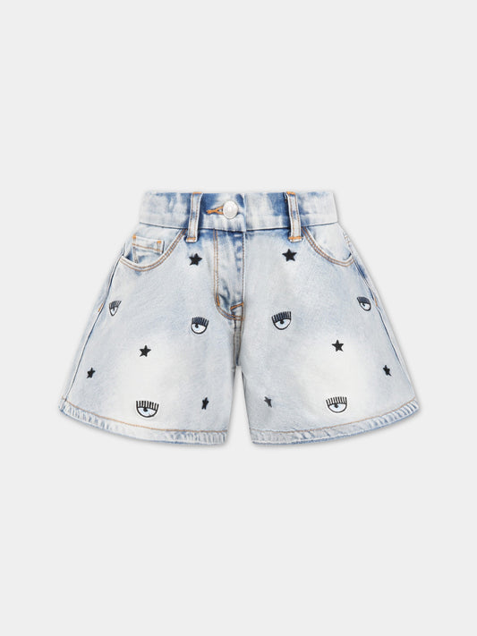 Shorts celesti per bambina con occhiolini,Chiara Ferragni Collection,59A404 1050 0062