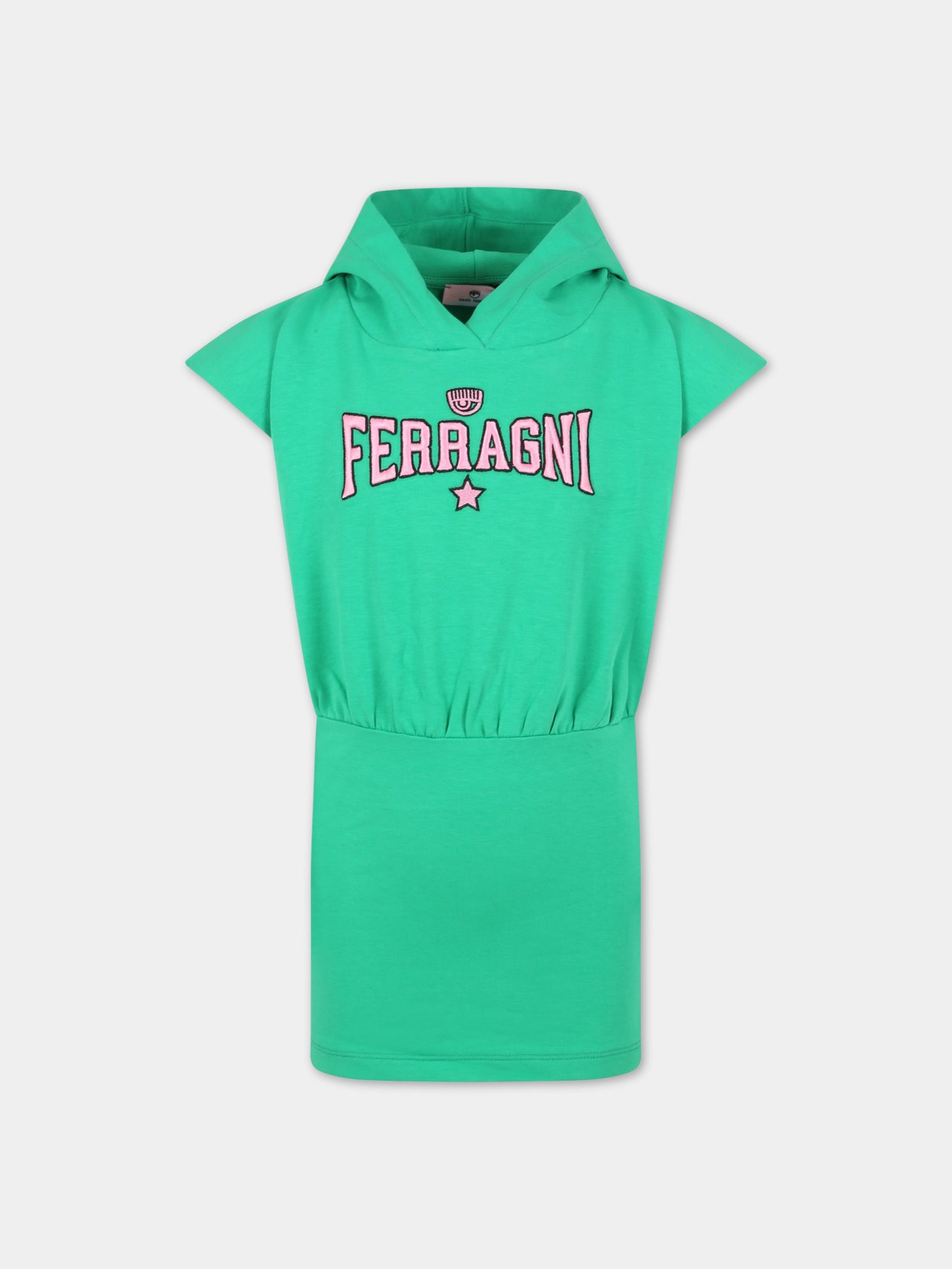 Vestito verde per bambina con logo rosa,Chiara Ferragni Collection,59A906 1005 026F