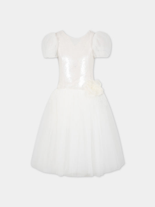 Vestito bianco per bambina con fiore,Monnalisa,71A915 1950 0001