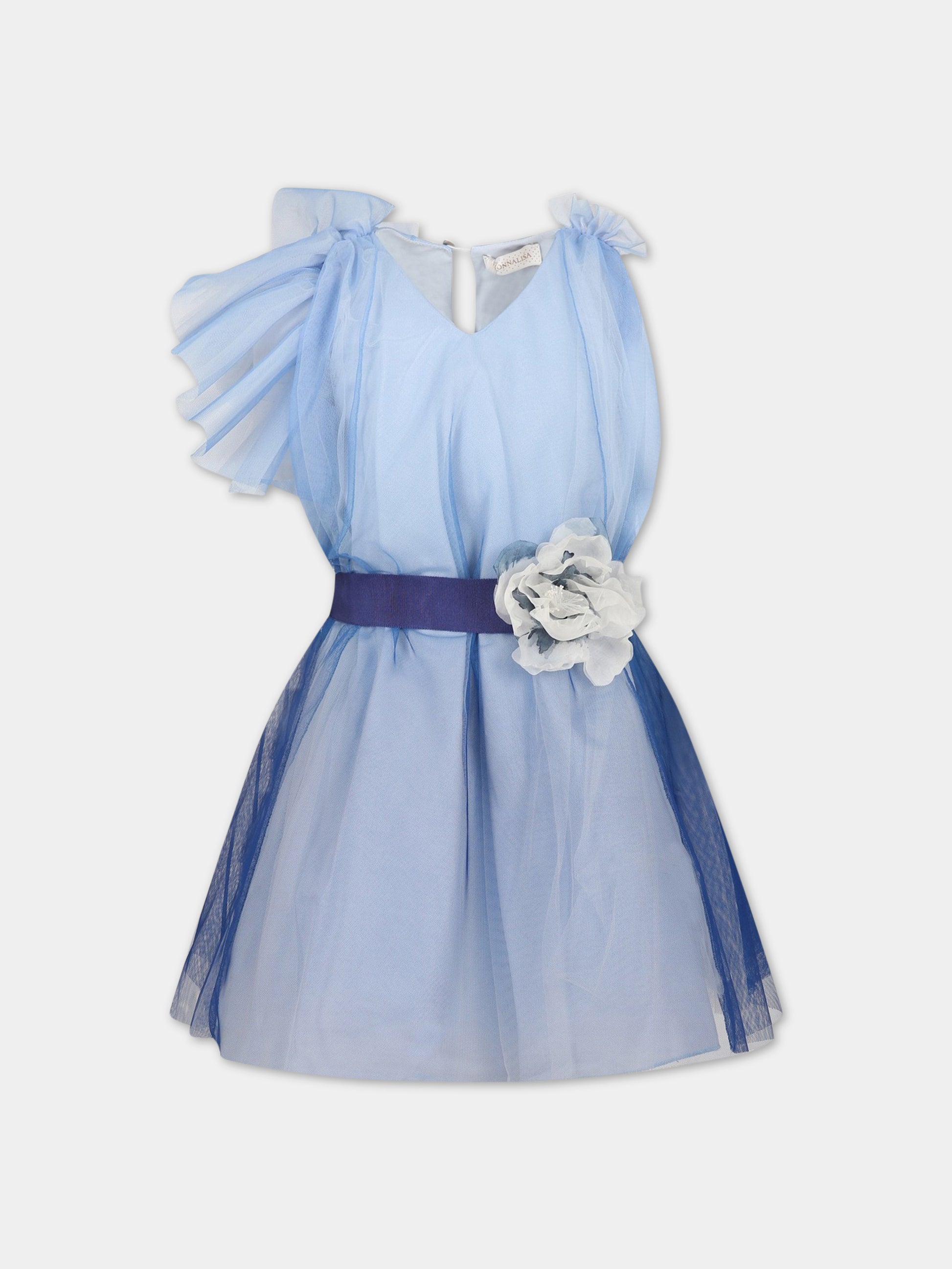 Vestito elegante celeste per bambina,Monnalisa,71A914 1656 0154