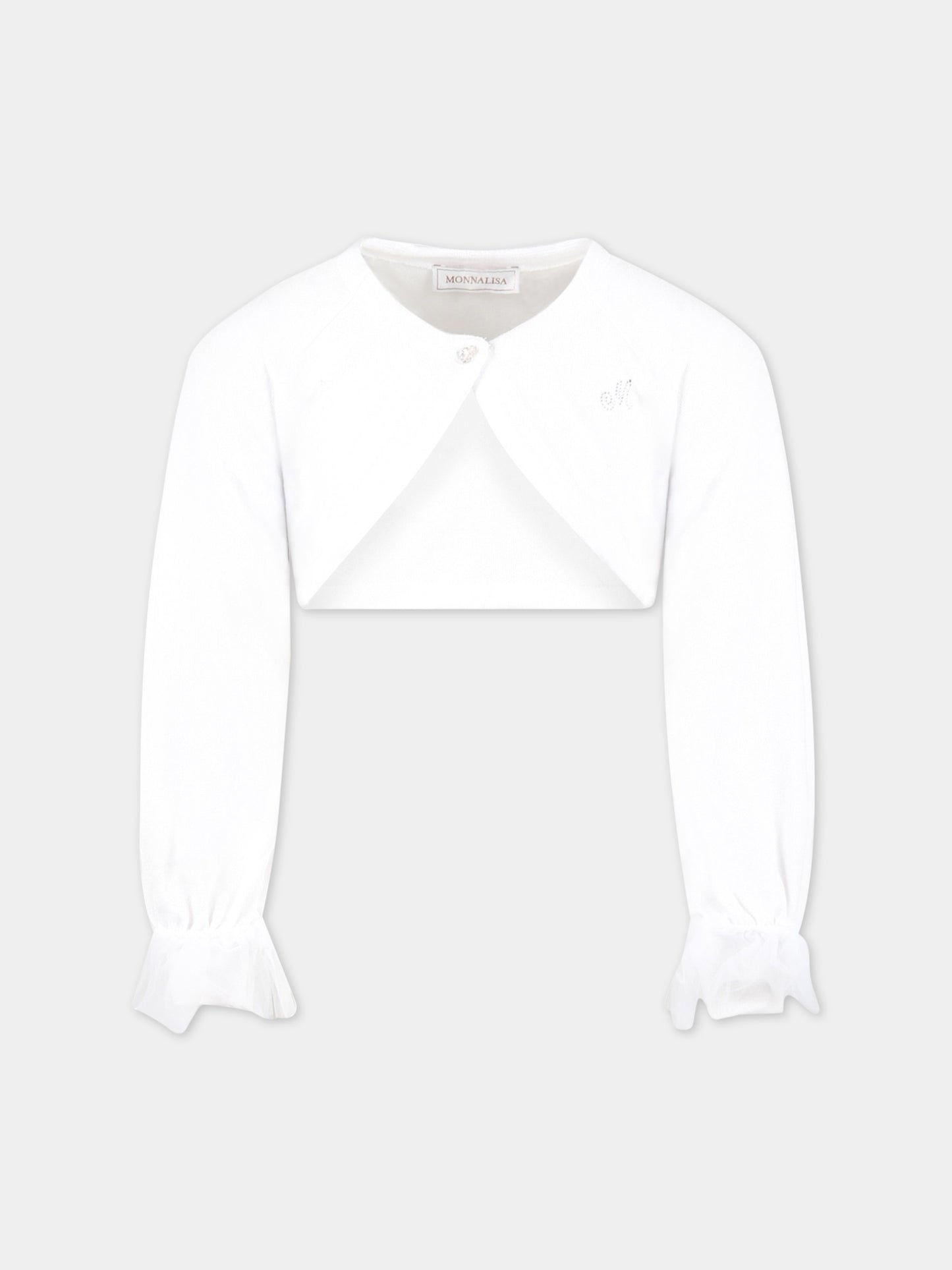 Cardigan bianco per bambina con logo,Monnalisa,17ACAR 1204 0099