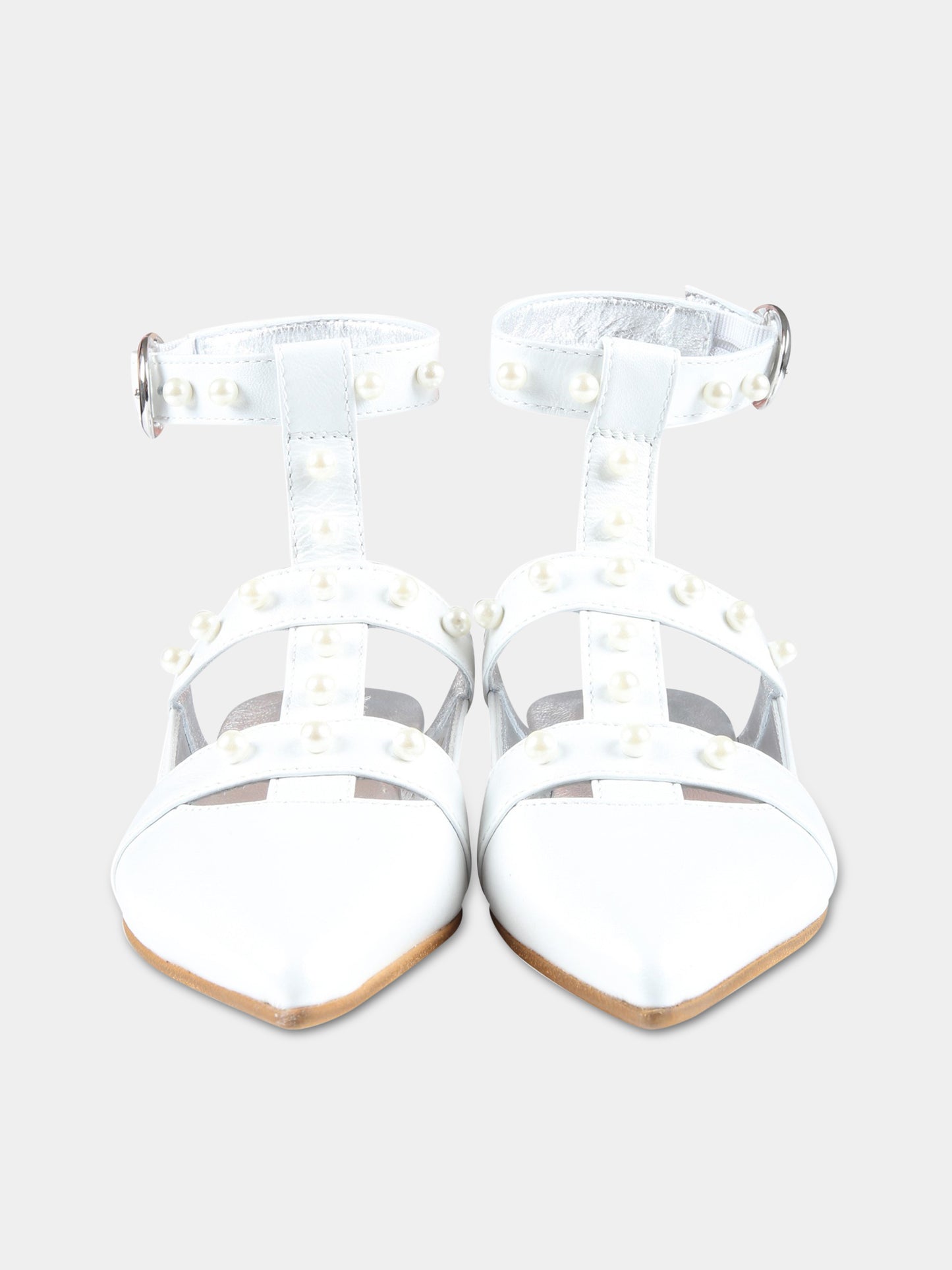 Ballerine bianche per bambina con perle,Monnalisa,87A004 1702 0001