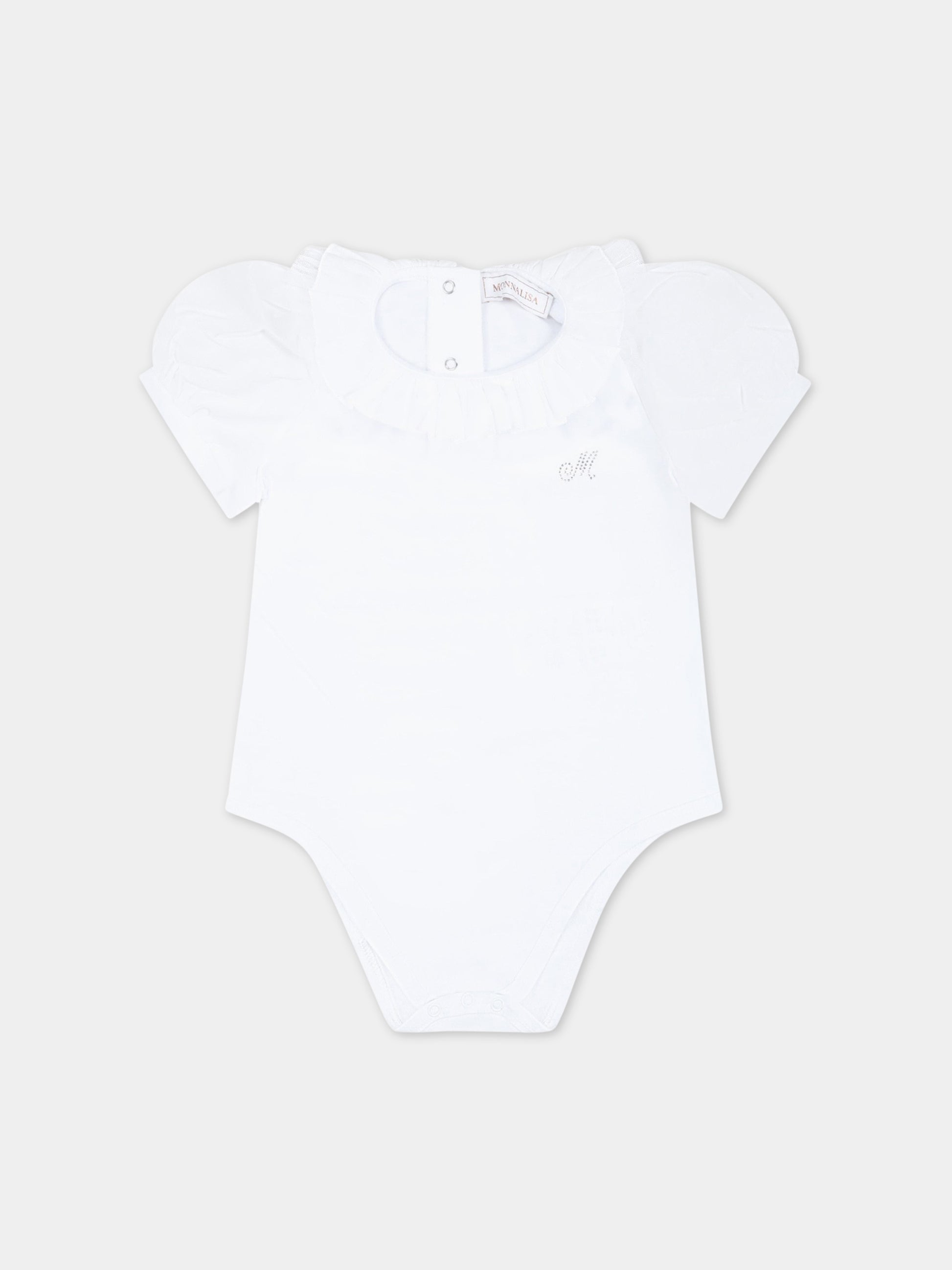 Body bianco per neonata con logo,Monnalisa,37A300 1206 0099