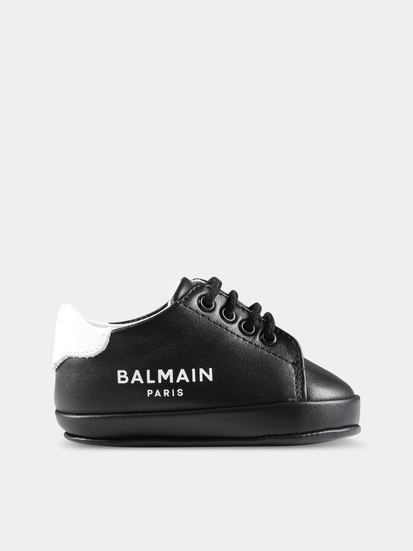 Sneakers nere da culla per neonato con logo bianco,Balmain Kids,BS0576 Y0051 930BC