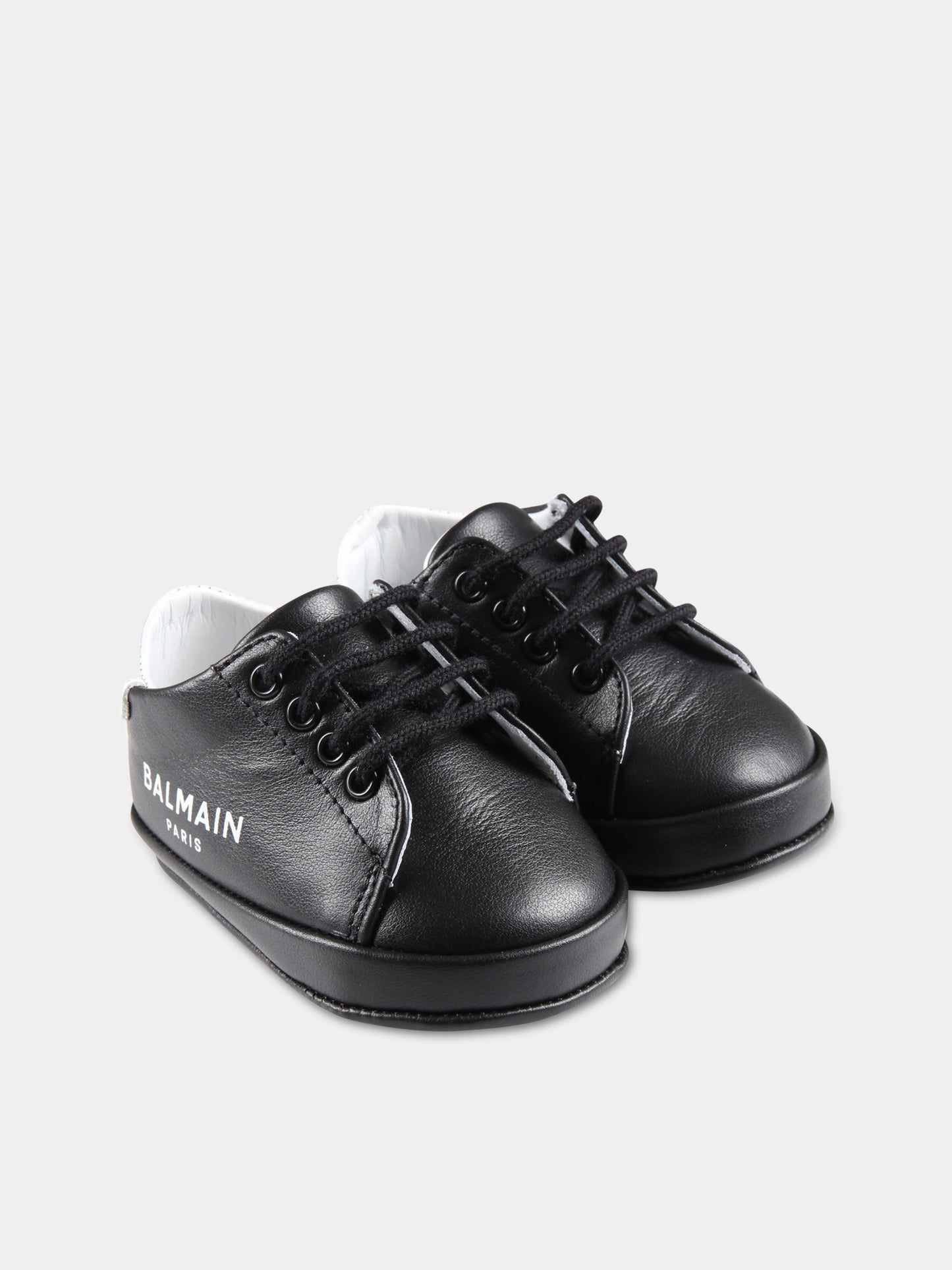 Sneakers nere da culla per neonato con logo bianco,Balmain Kids,BS0576 Y0051 930BC