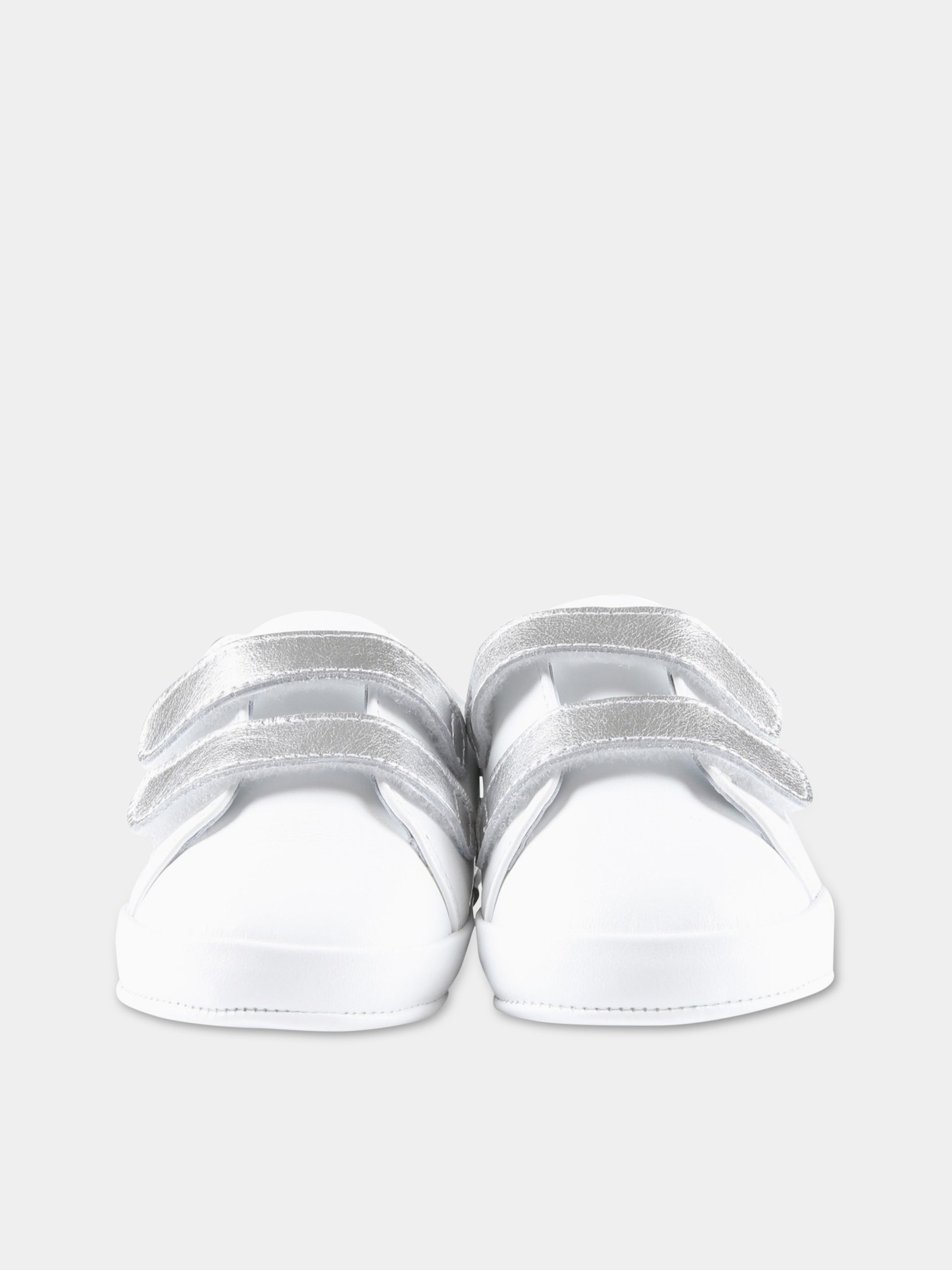 Sneakers bianche da culla per neonato con logo argentato,Balmain Kids,BS0586 Y0051 100AG