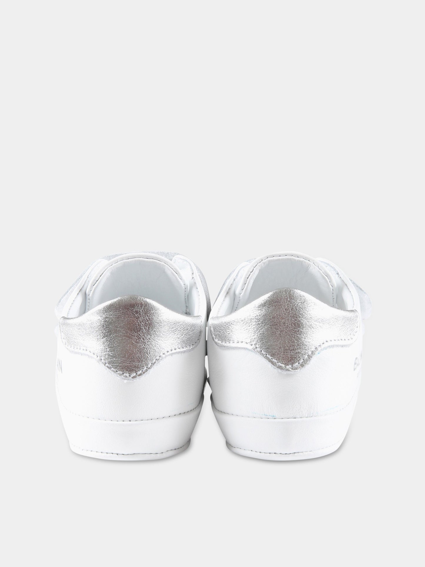 Sneakers bianche da culla per neonato con logo argentato,Balmain Kids,BS0586 Y0051 100AG