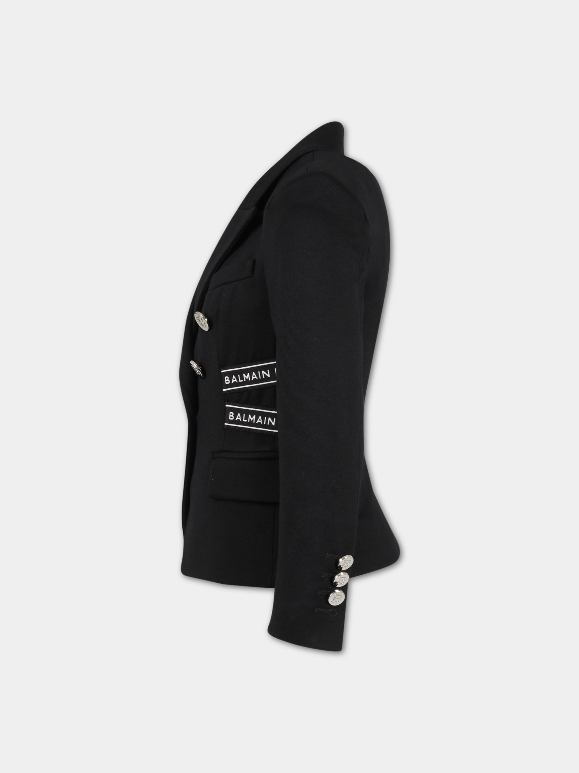 Giacca nera per bambina con logo,Balmain Kids,BS2A14 J0035 930