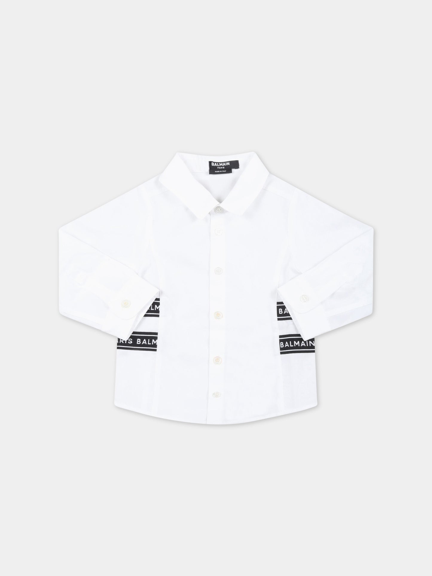 Camicia bianca per neonato con bande logate,Balmain Kids,BS5500 P0013 100