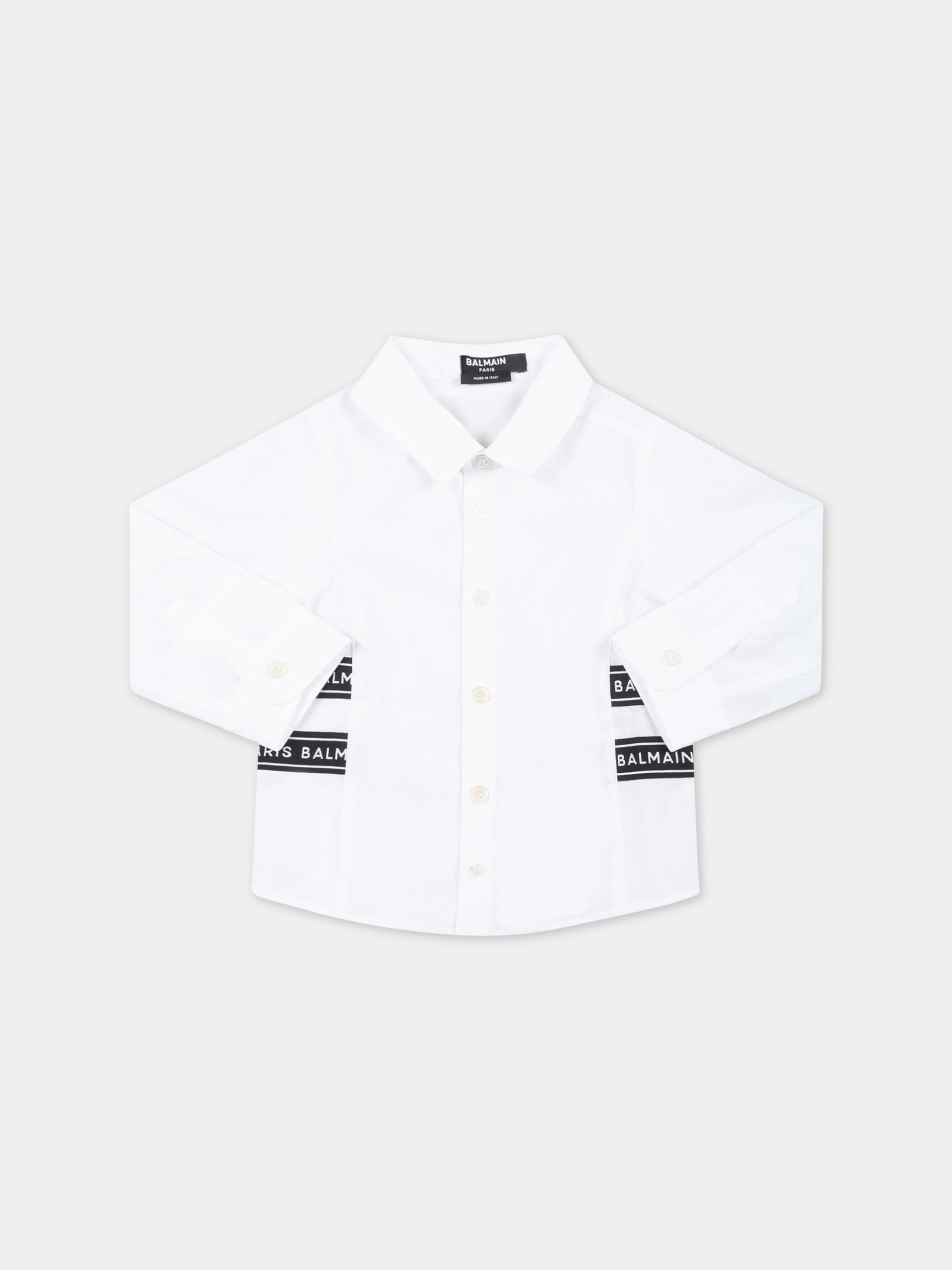 Camicia bianca per neonato con bande logate,Balmain Kids,BS5500 P0013 100