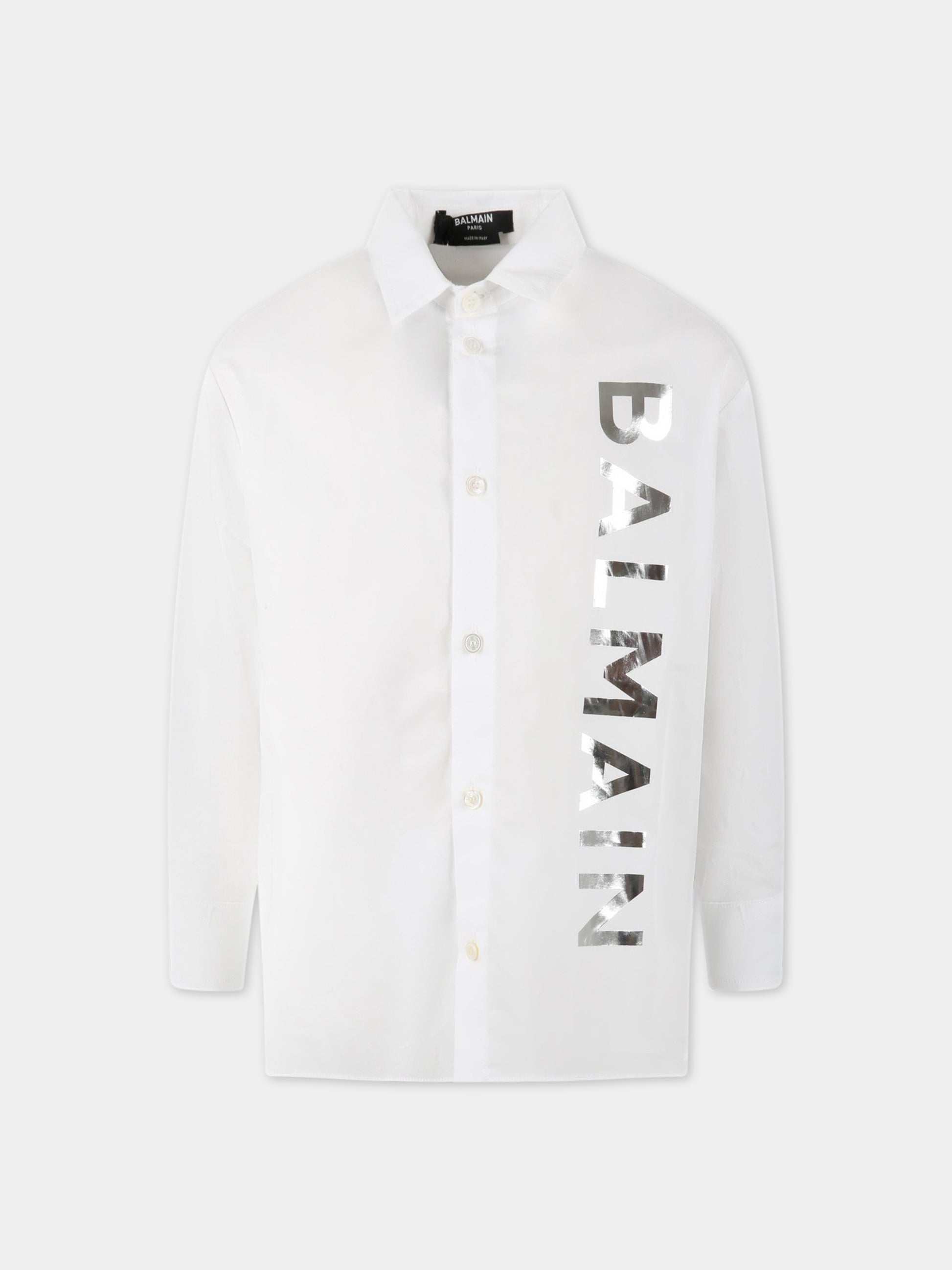 Camicia bianca per bambino con logo bianco,Balmain Kids,BS5P10 P0013 100AG