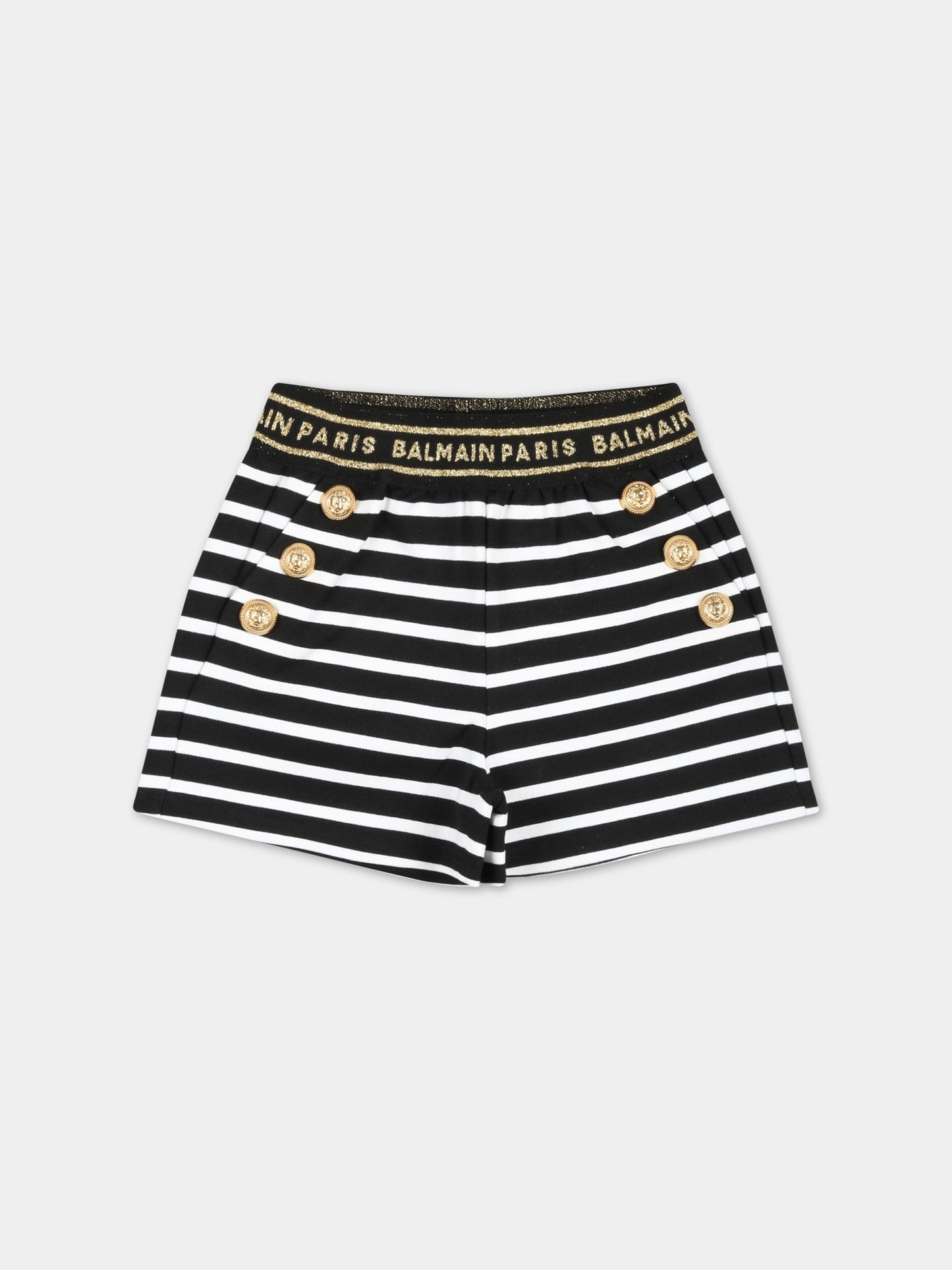 Shorts multicolor a righe per neonata con iconici bottoni e logo dorato,Balmain Kids,BS6079 J0243 100NE