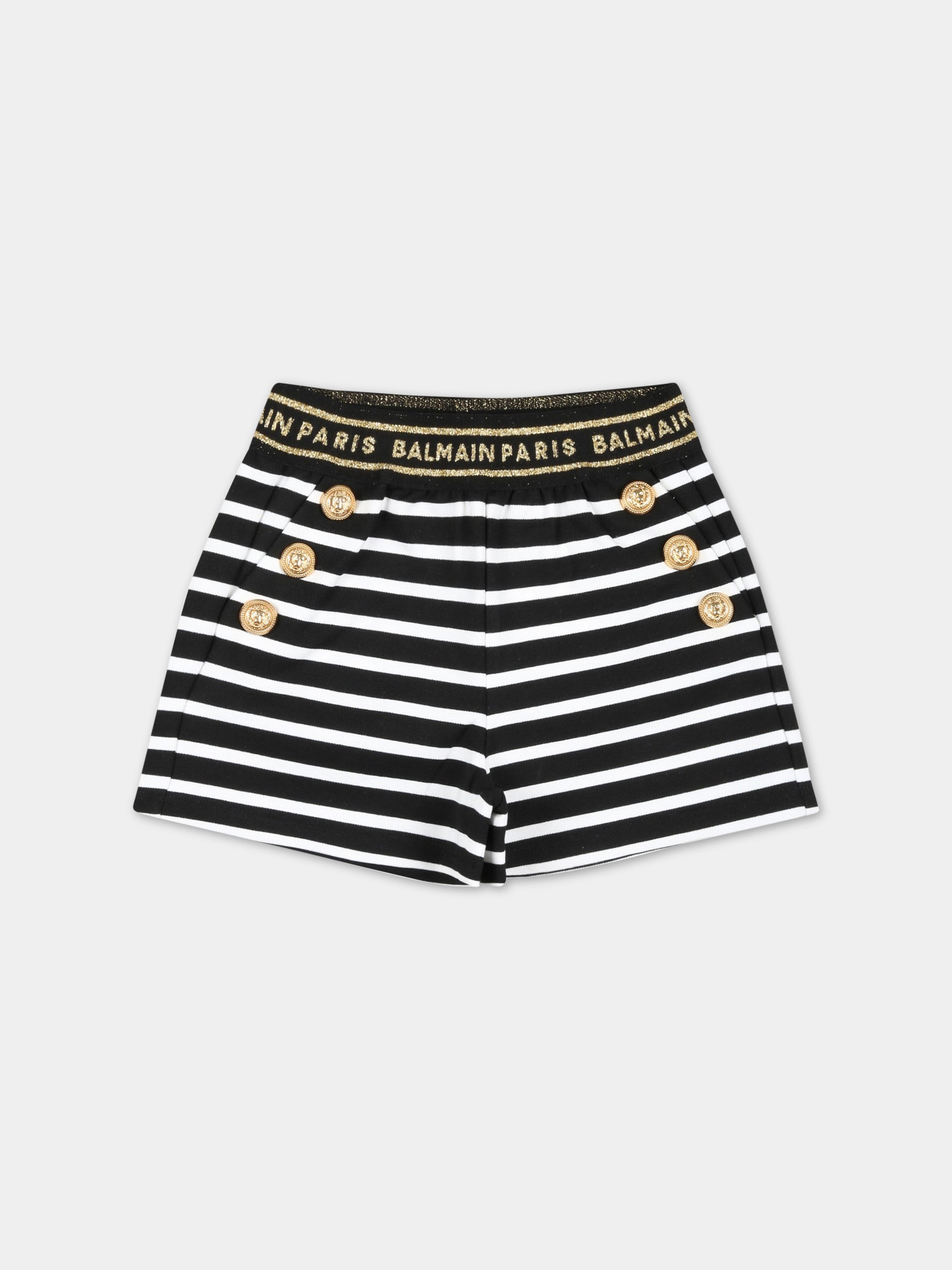 Shorts multicolor a righe per neonata con iconici bottoni e logo dorato,Balmain Kids,BS6079 J0243 100NE