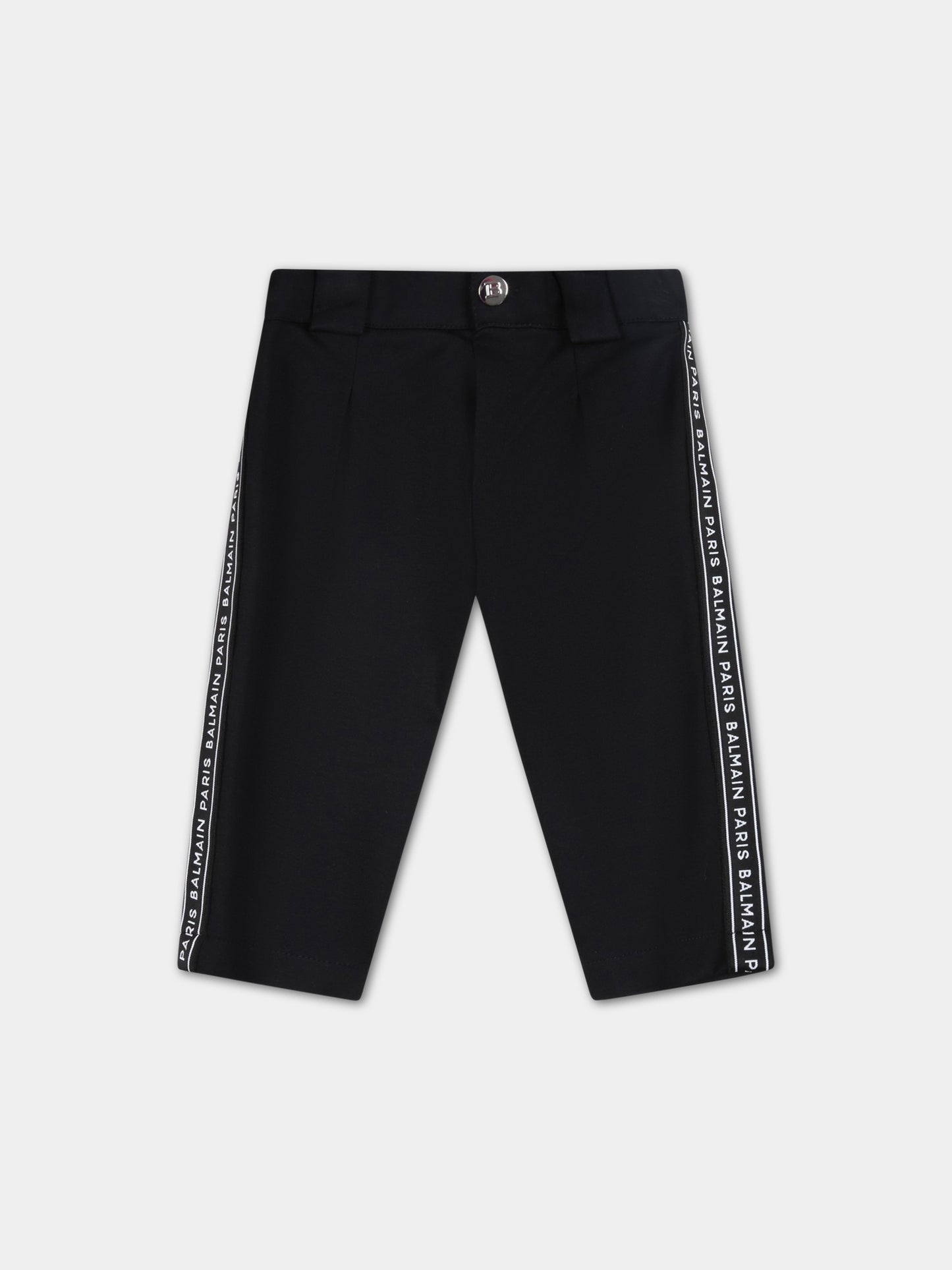 Pantaloni neri per neonato con logo bianco,Balmain Kids,BS6580 J0035 930