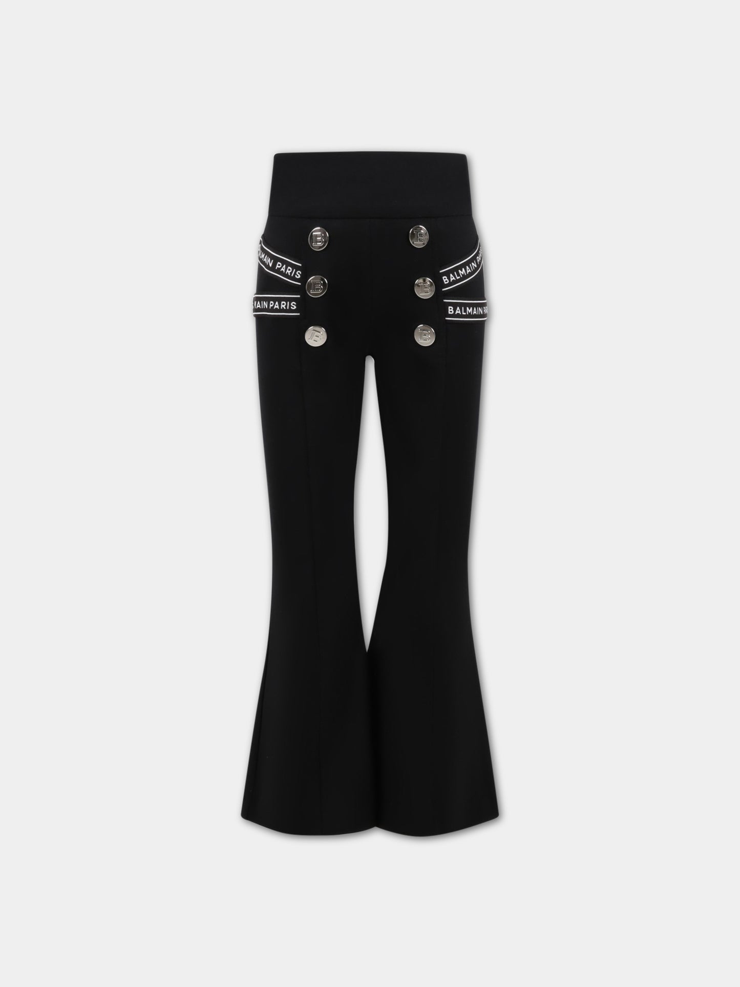 Pantaloni neri per bambina con botti logati,Balmain Kids,BS6B10 J0035 930