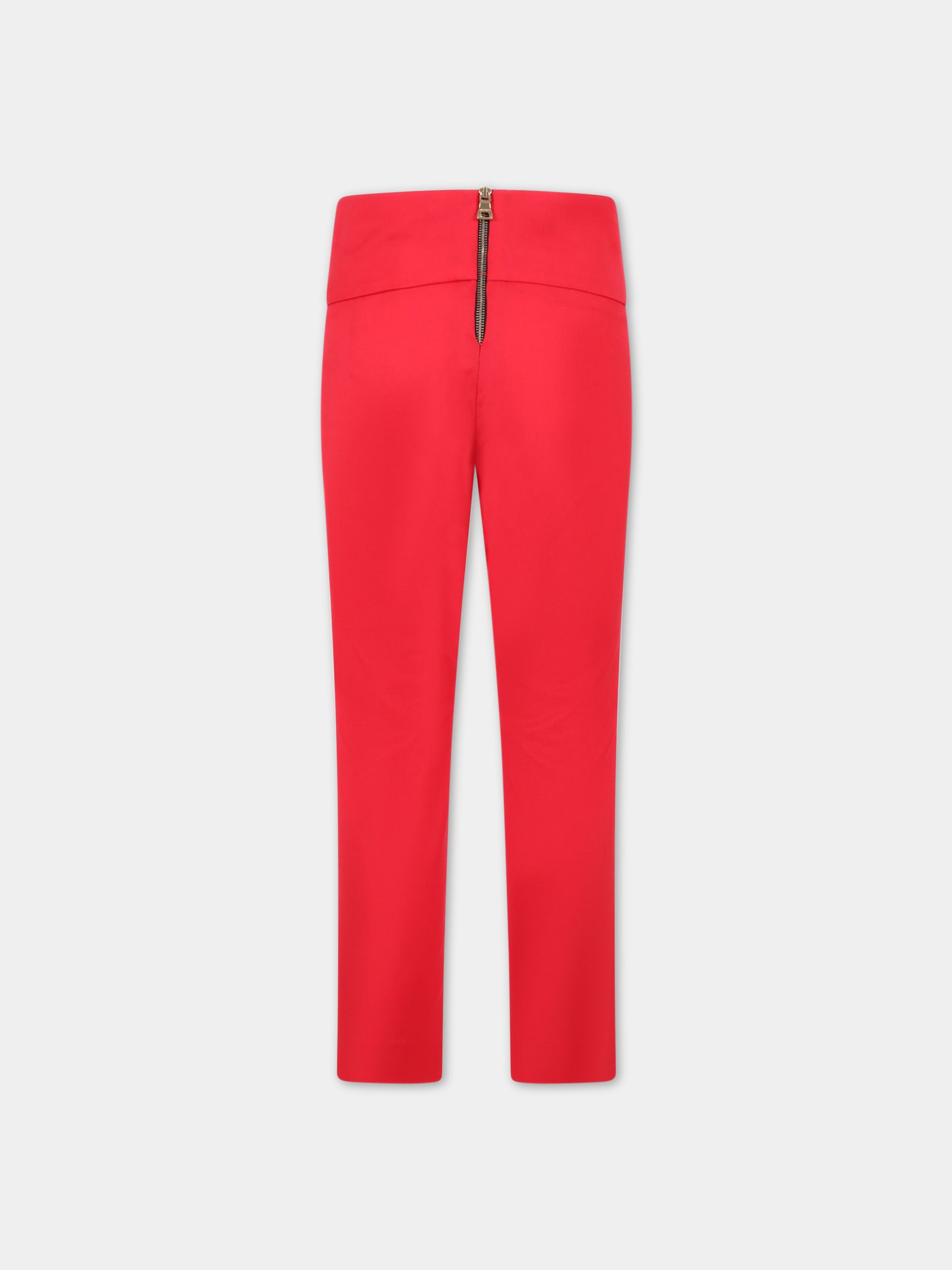 Pantaloni rossi per bambina con bottoni dorati,Balmain Kids,BS6B40 I0089 412OR