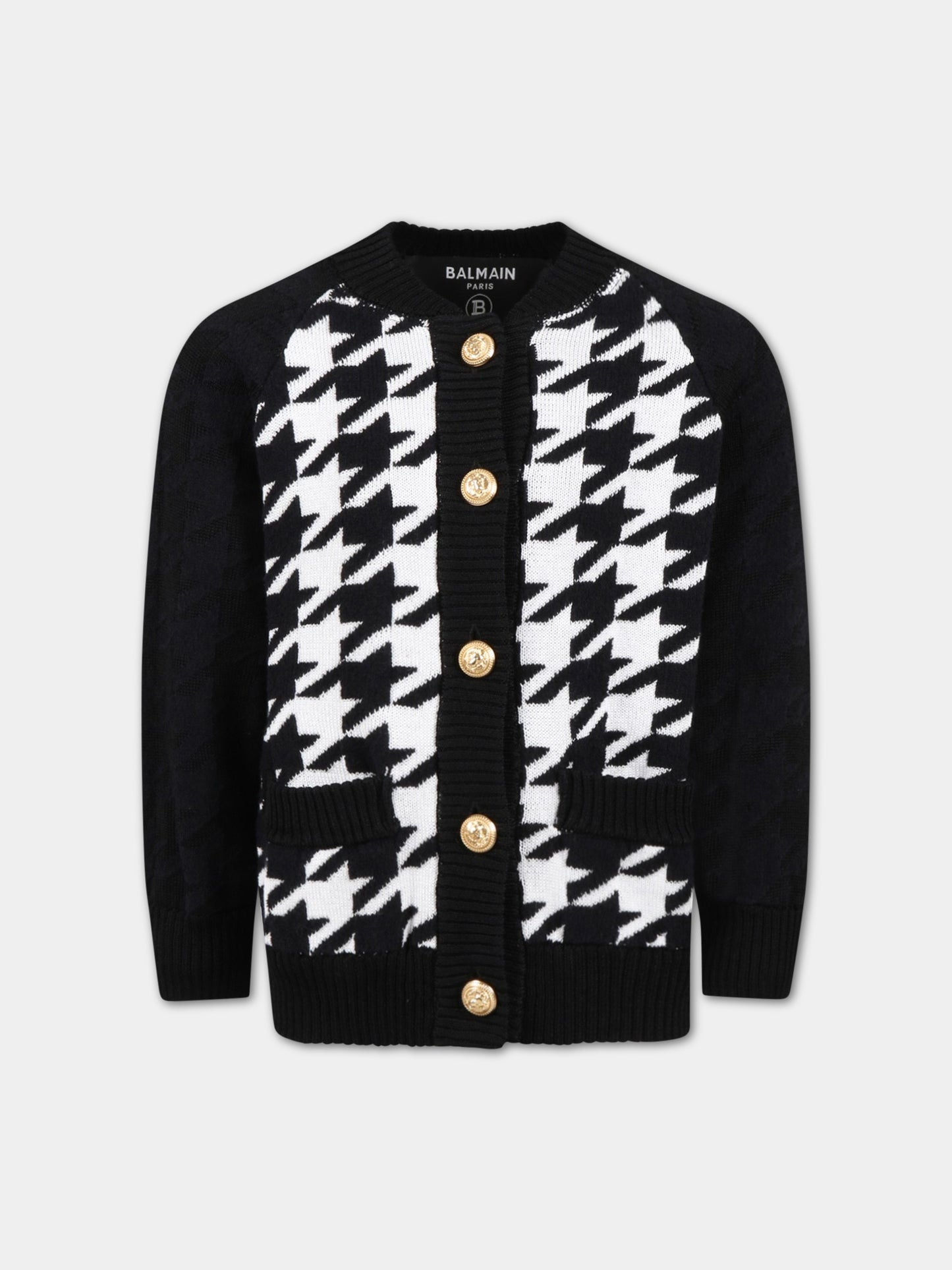 Cardigan nero per bambina con bottoni dorati,Balmain Kids,BS9A30 X0074 930BC