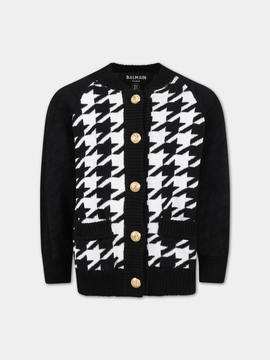 Cardigan nero per bambina con bottoni dorati,Balmain Kids,BS9A30 X0074 930BC