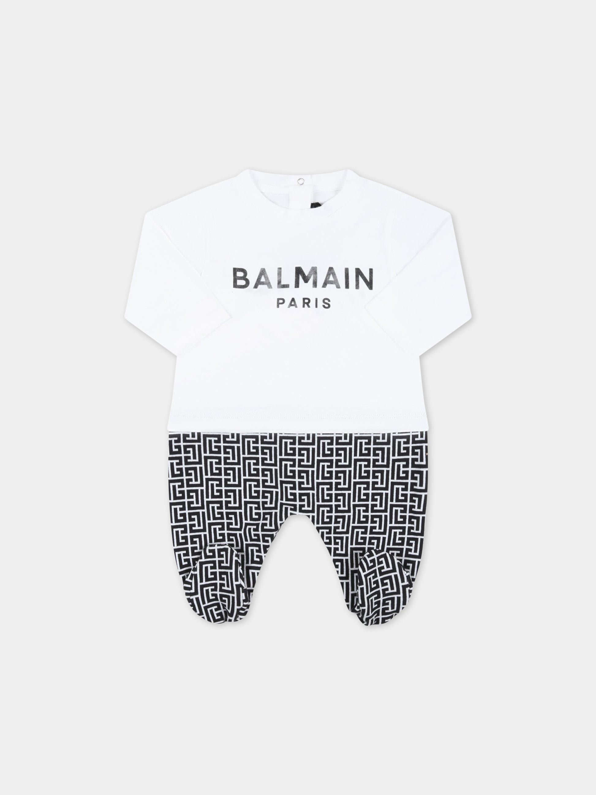 Set bianco e nero per neonato con logo nero,Balmain Kids,BSB539 Z0057 100NE