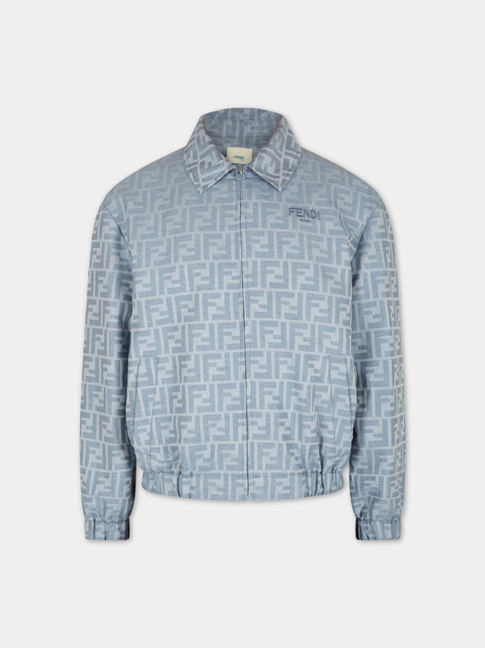 Giubbotto celeste per bambino con FF,Fendi Kids,JMA280 AMH9 F1JKV