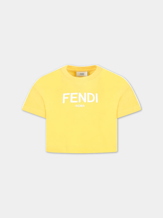 T-shirt gialla per bambina con logo bianco,Fendi Kids,JFI276 7AJ F08HW
