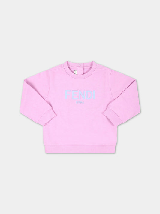 Felpa fucsia per neonata con logo celeste,Fendi Kids,BUH054 5V0 F10WJ
