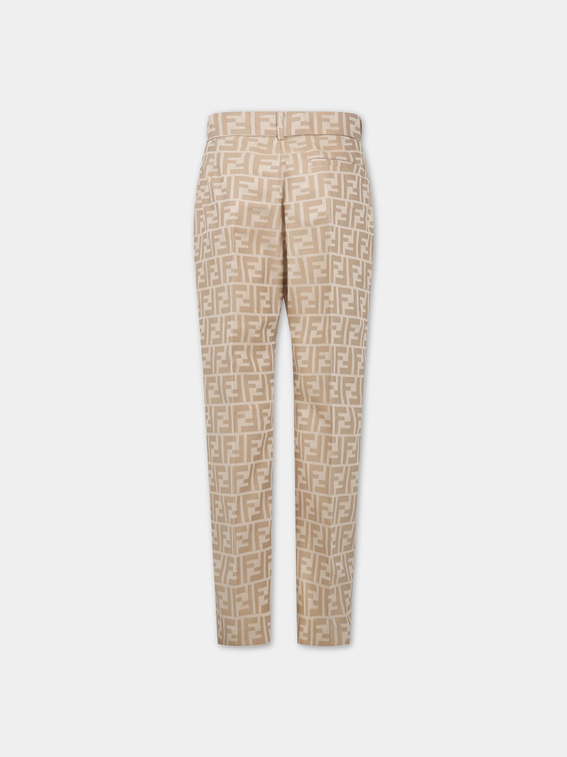 Pantaloni beige per bambino con FF,Fendi Kids,JMF419 ALO6 F1F4G