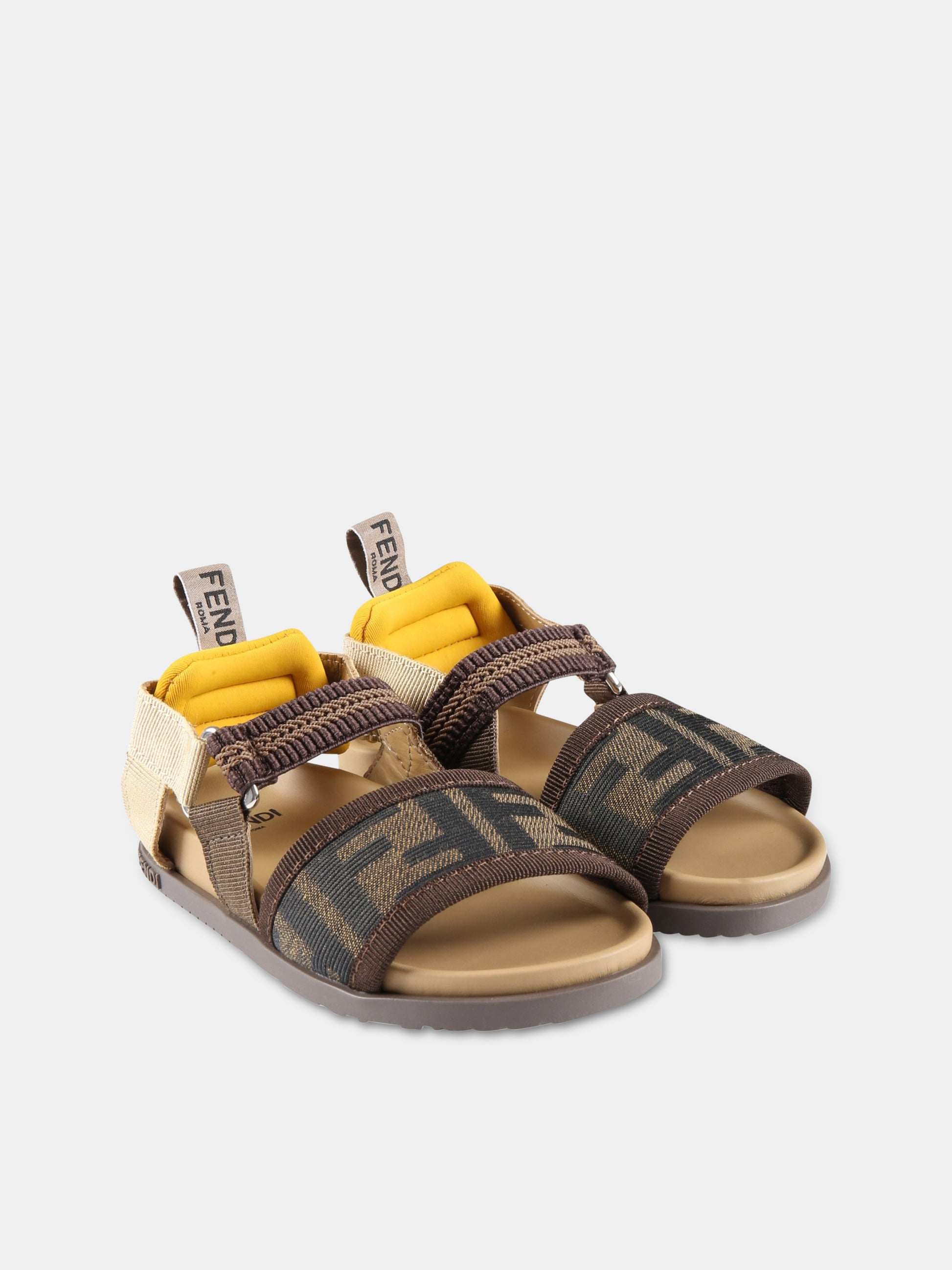Sandali marroni per bambini con doppia FF,Fendi Kids,JMR438 ALJF F1JGO