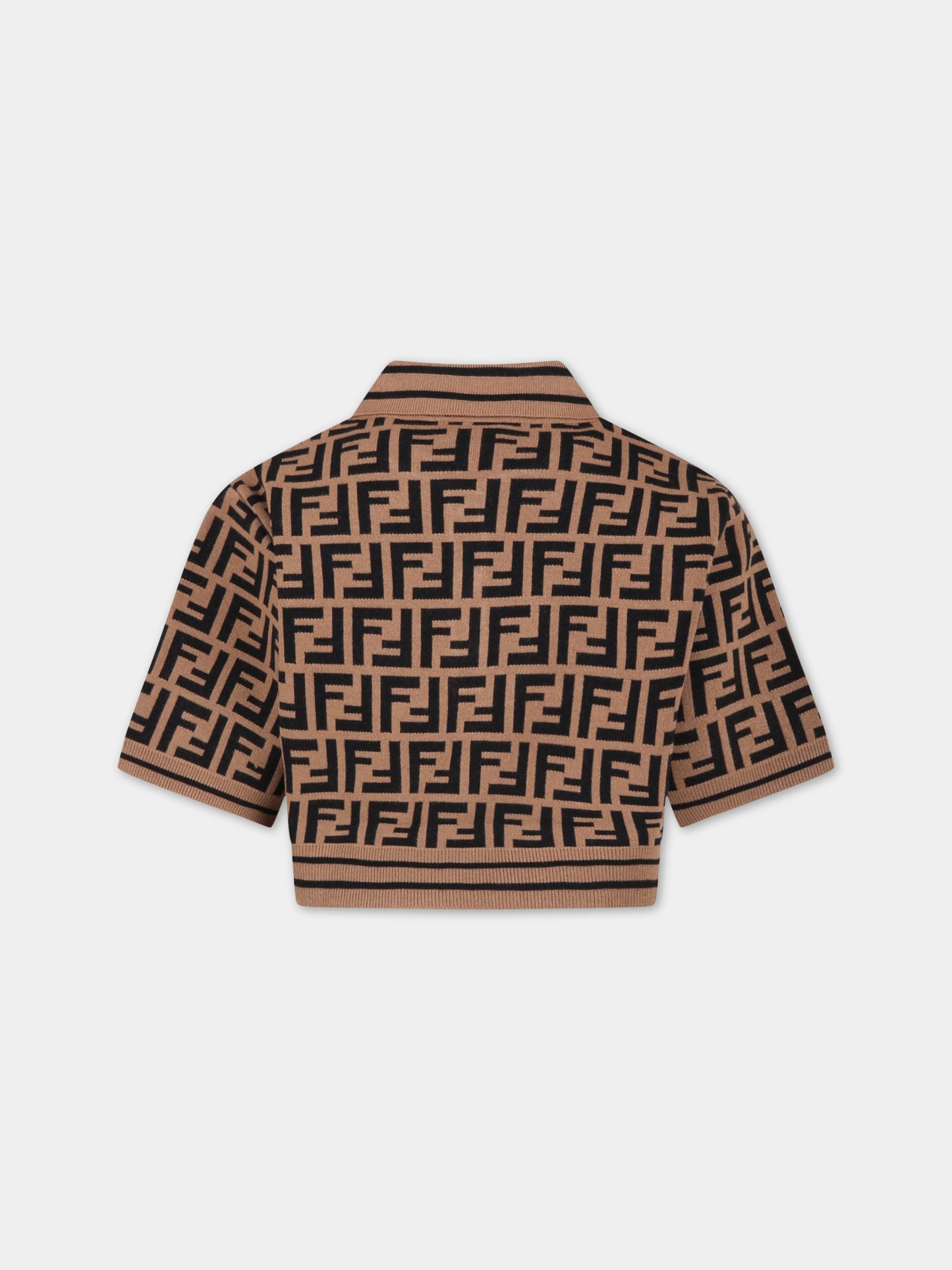 Maglione marrone per bambina con FF nere,Fendi Kids,JFG113 AEYD F15B6