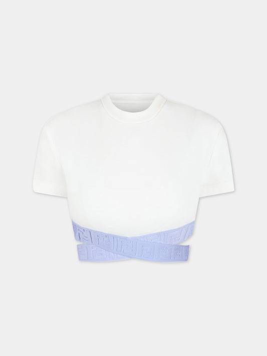 T-shirt bianca per bambina,Fendi Kids,JFI256 5V0 F1JDW