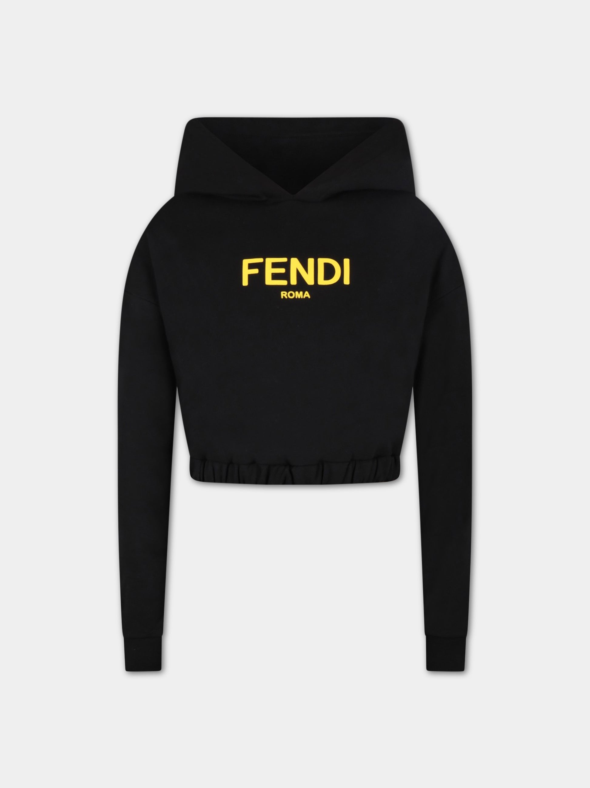 Felpa nera per bambina con logo giallo FF,Fendi Kids,JFH135 5V0 F0GME
