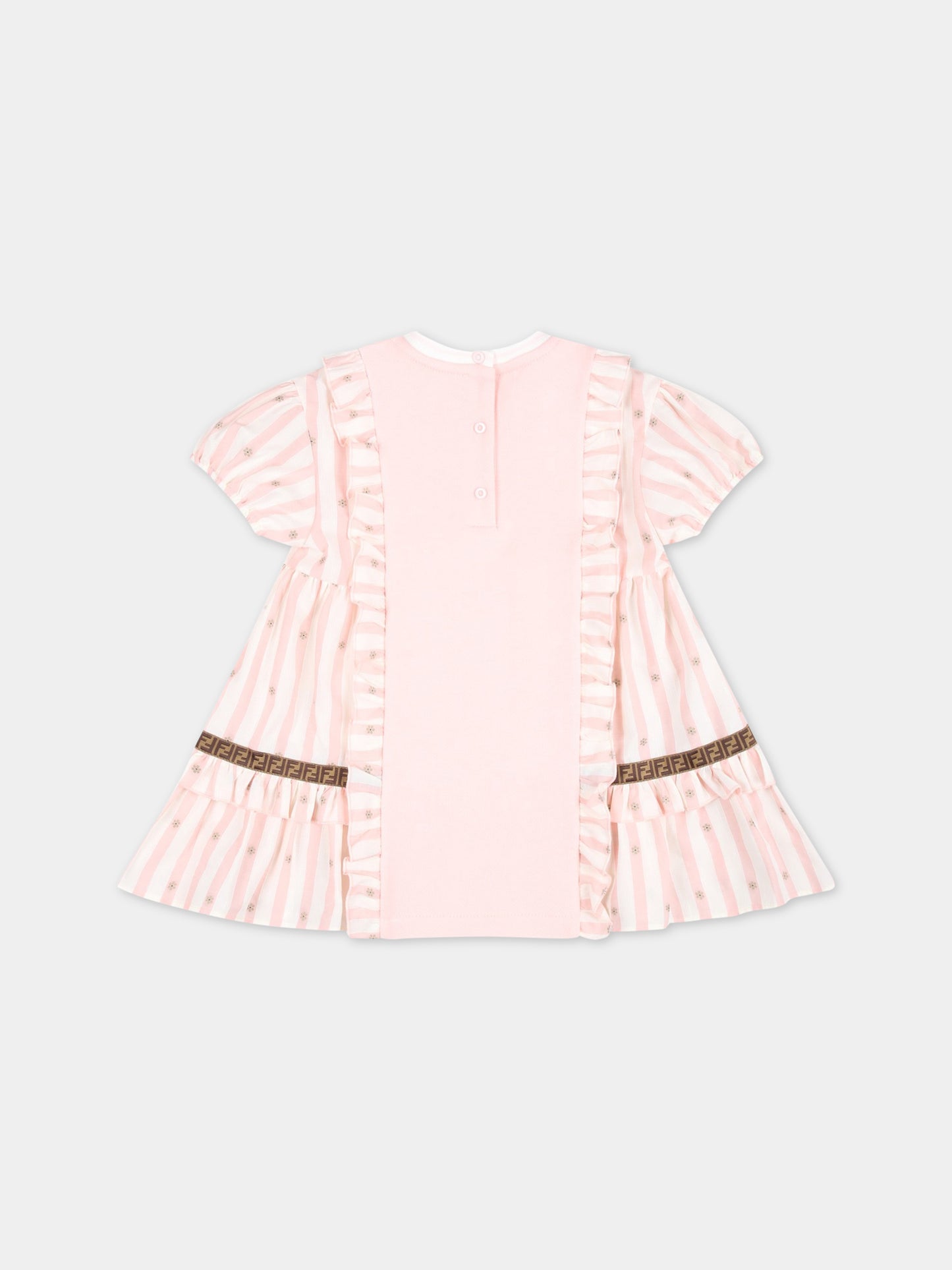 Vestito rosa per neonata con orso marrone e FF,Fendi Kids,BFB438 5V0 F16WG