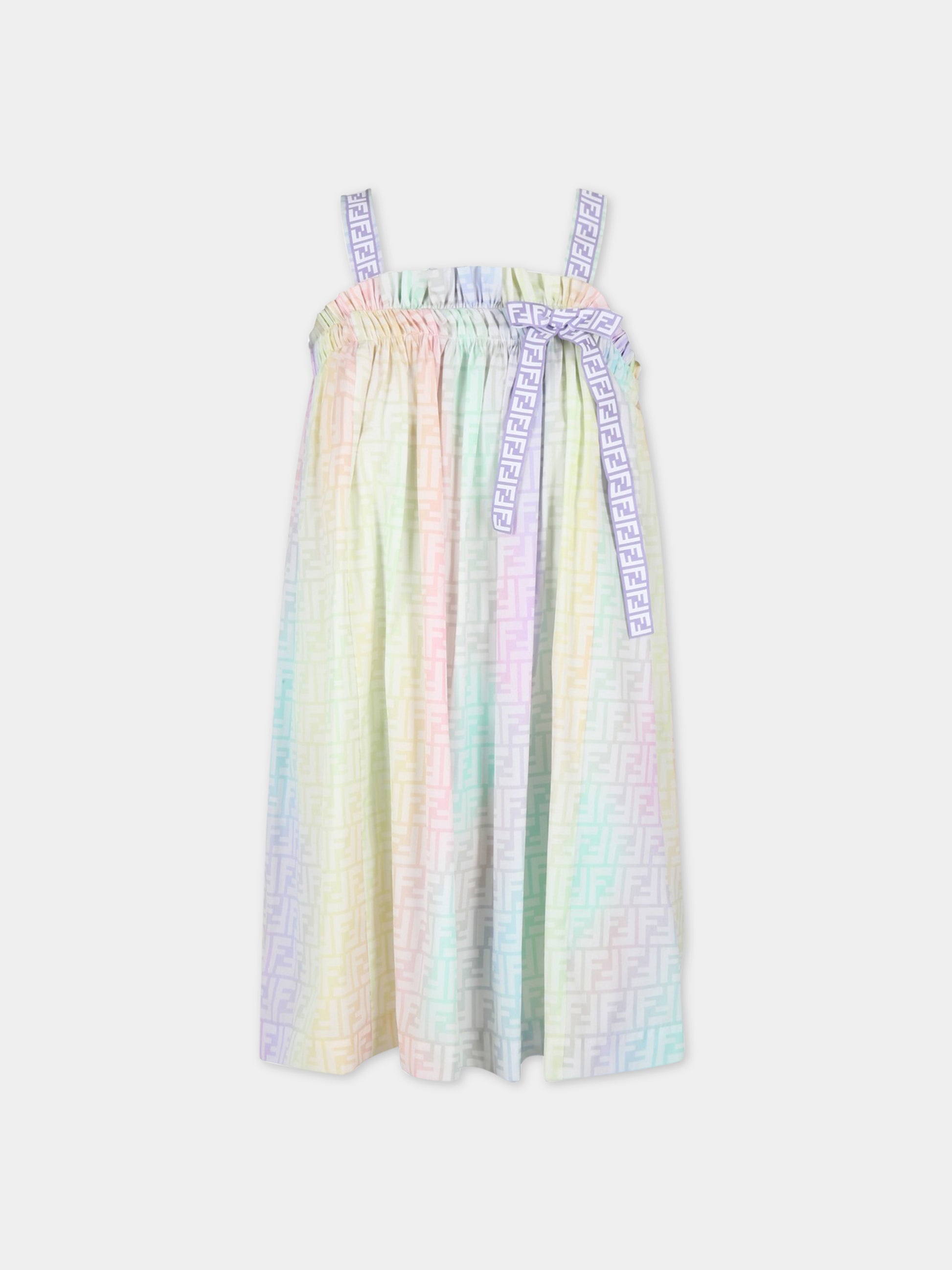 Vestito multicolor per bambina con FF,Fendi Kids,JFB539 ALOE F1JDD