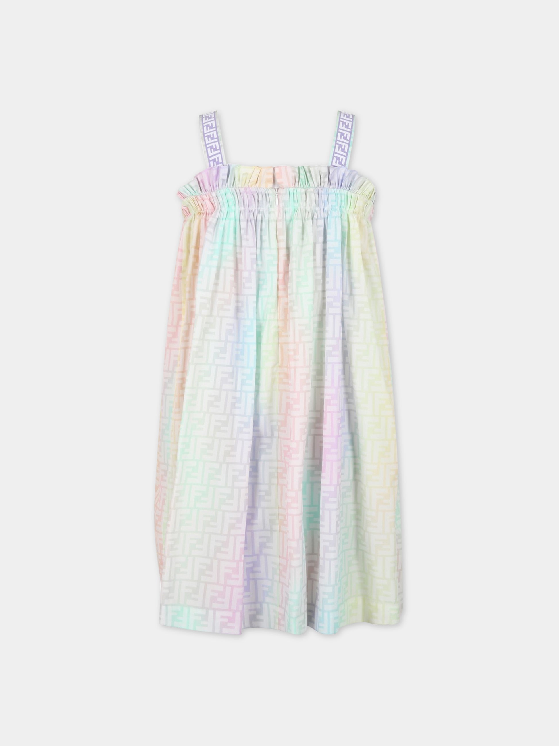 Vestito multicolor per bambina con FF,Fendi Kids,JFB539 ALOE F1JDD